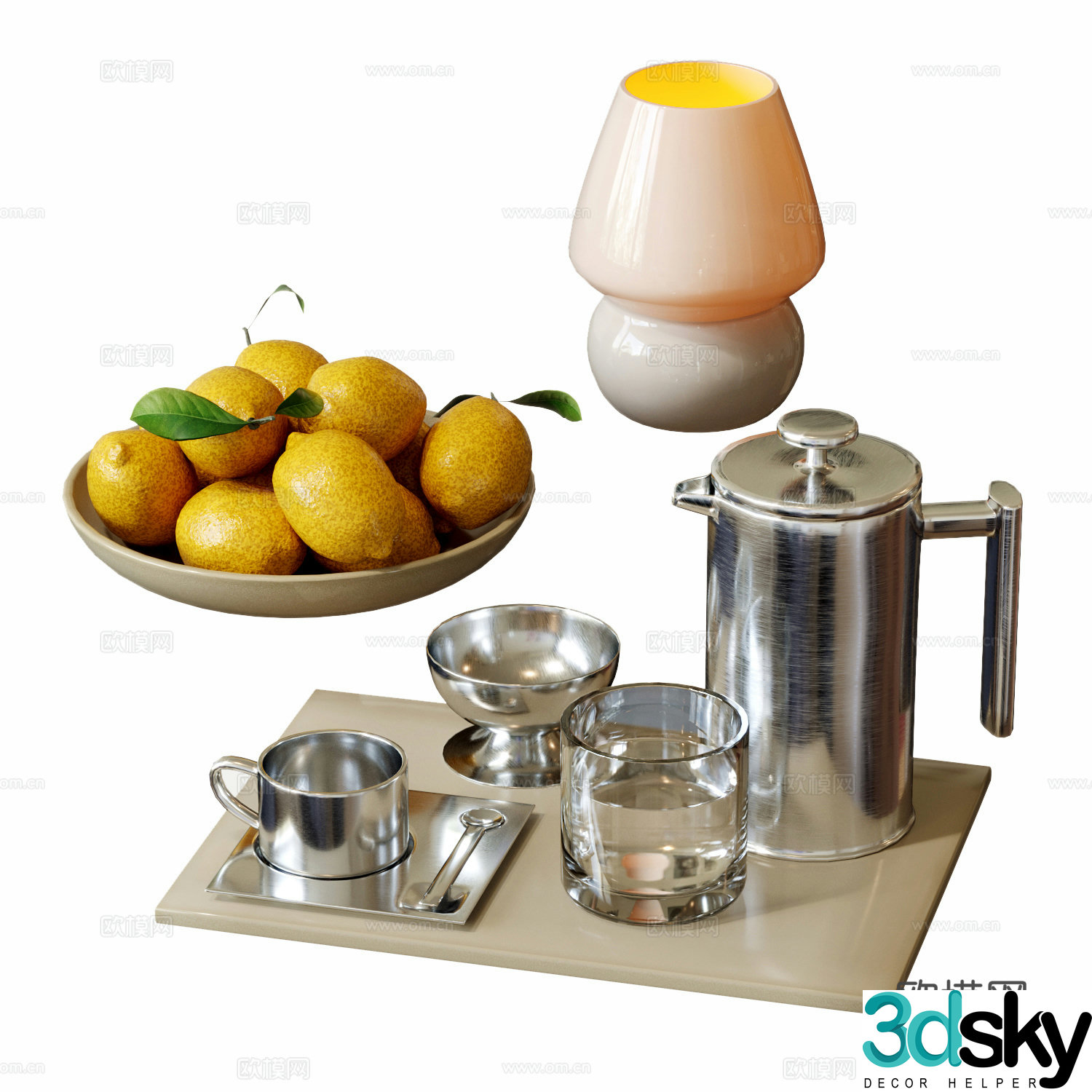 Modern decorative ornament combination fruit plate ornament water cup coffee cup desk lamp teapot 3d model