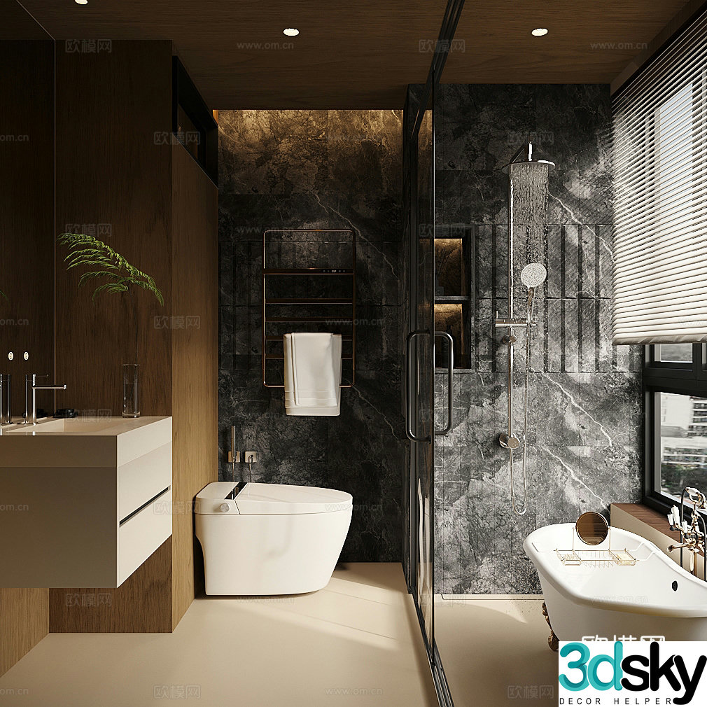 Modern light luxury bathroom dry and wet bathroom bathroom sink 3D model