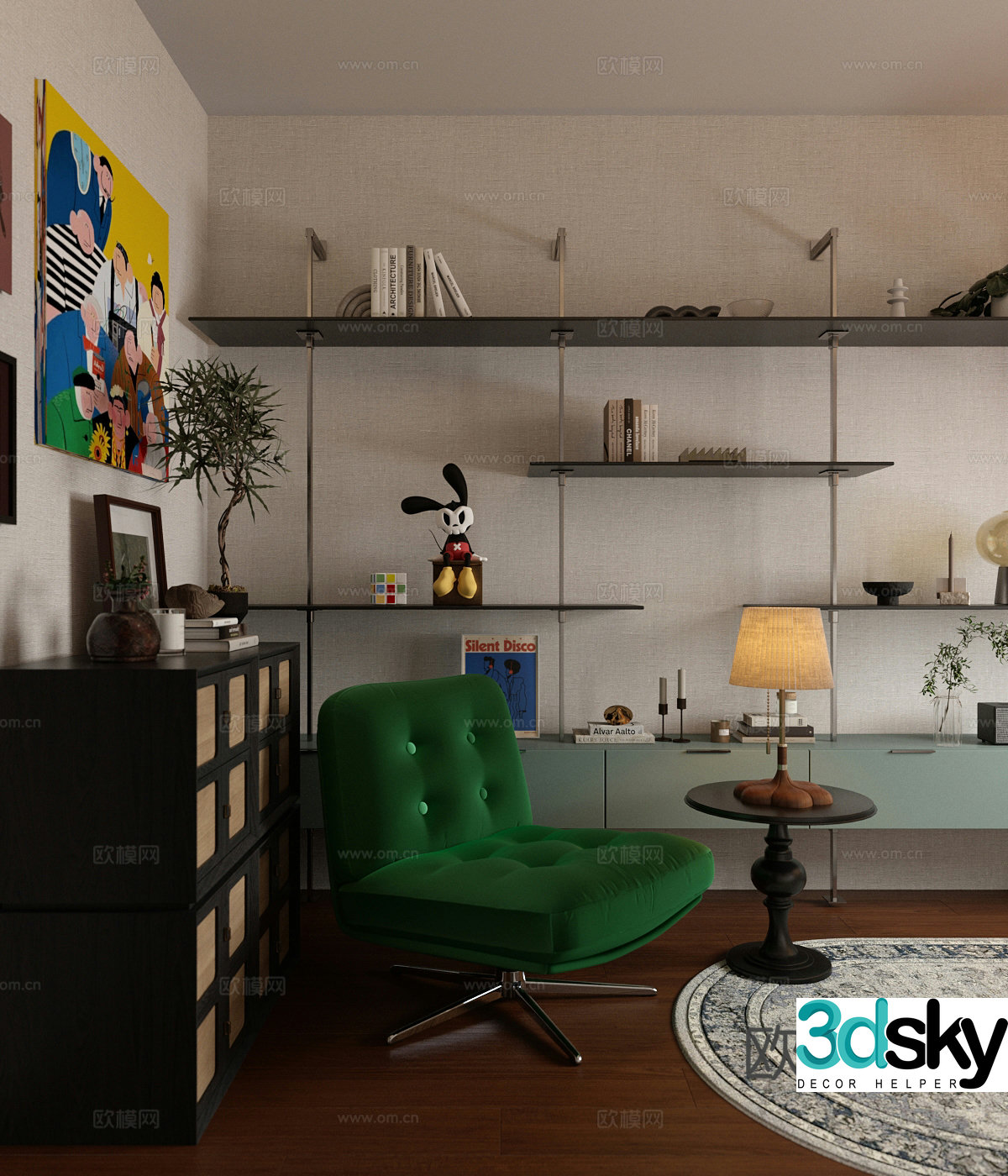 Middle Age Study Bedroom Study Shelf Champion 3D Model