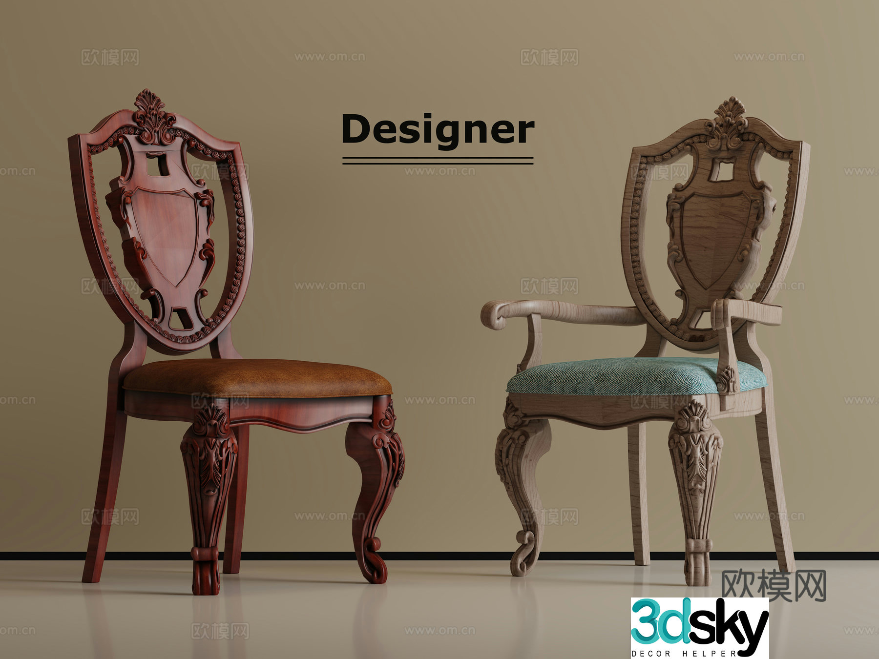 European single chair dining chair 3D model