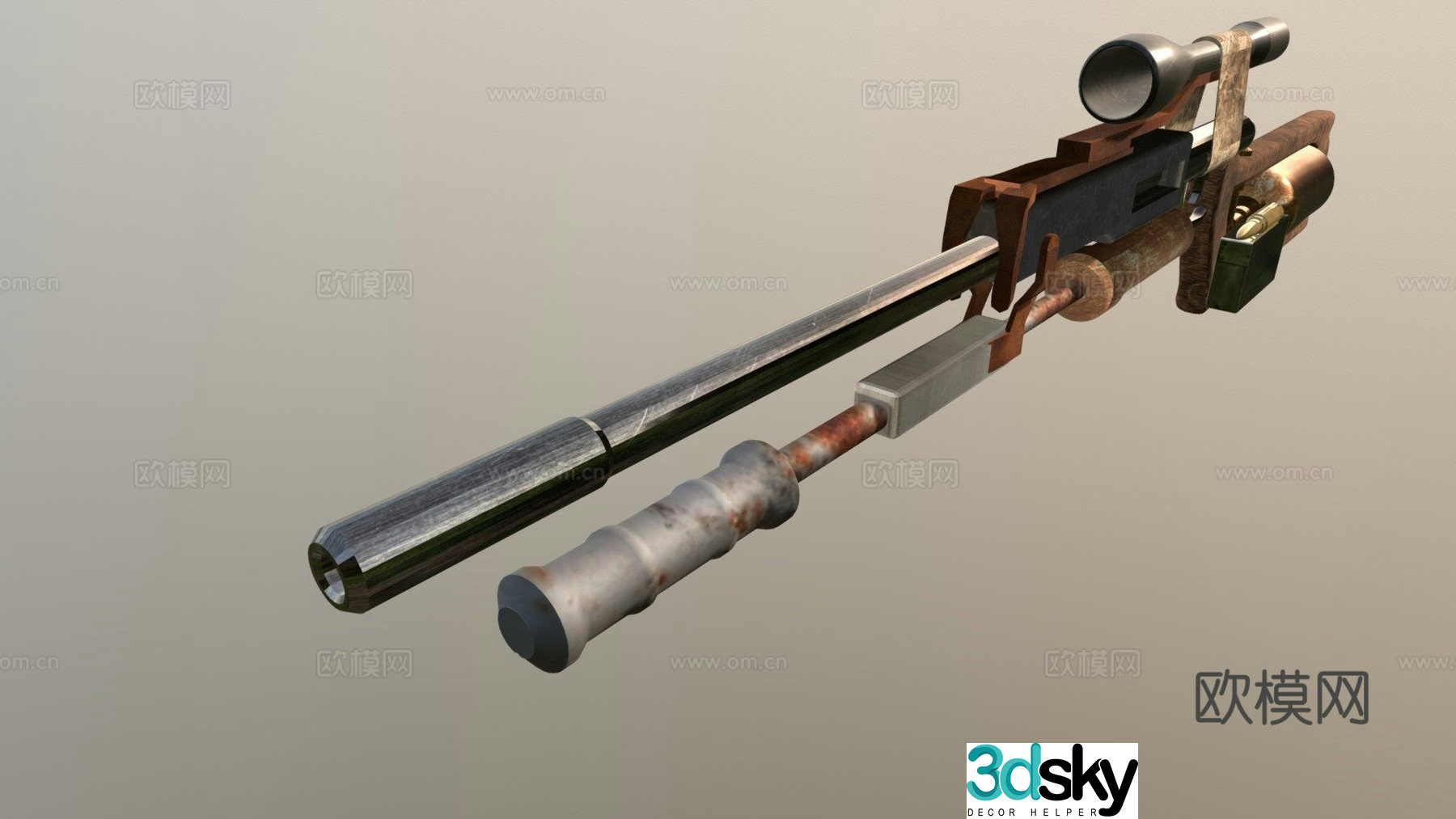 Post-apocalyptic sniper rifle (animated) 3d model