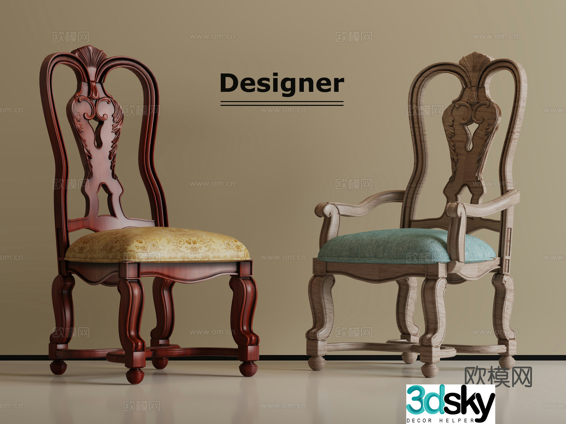 American single chair dining chair 3d model