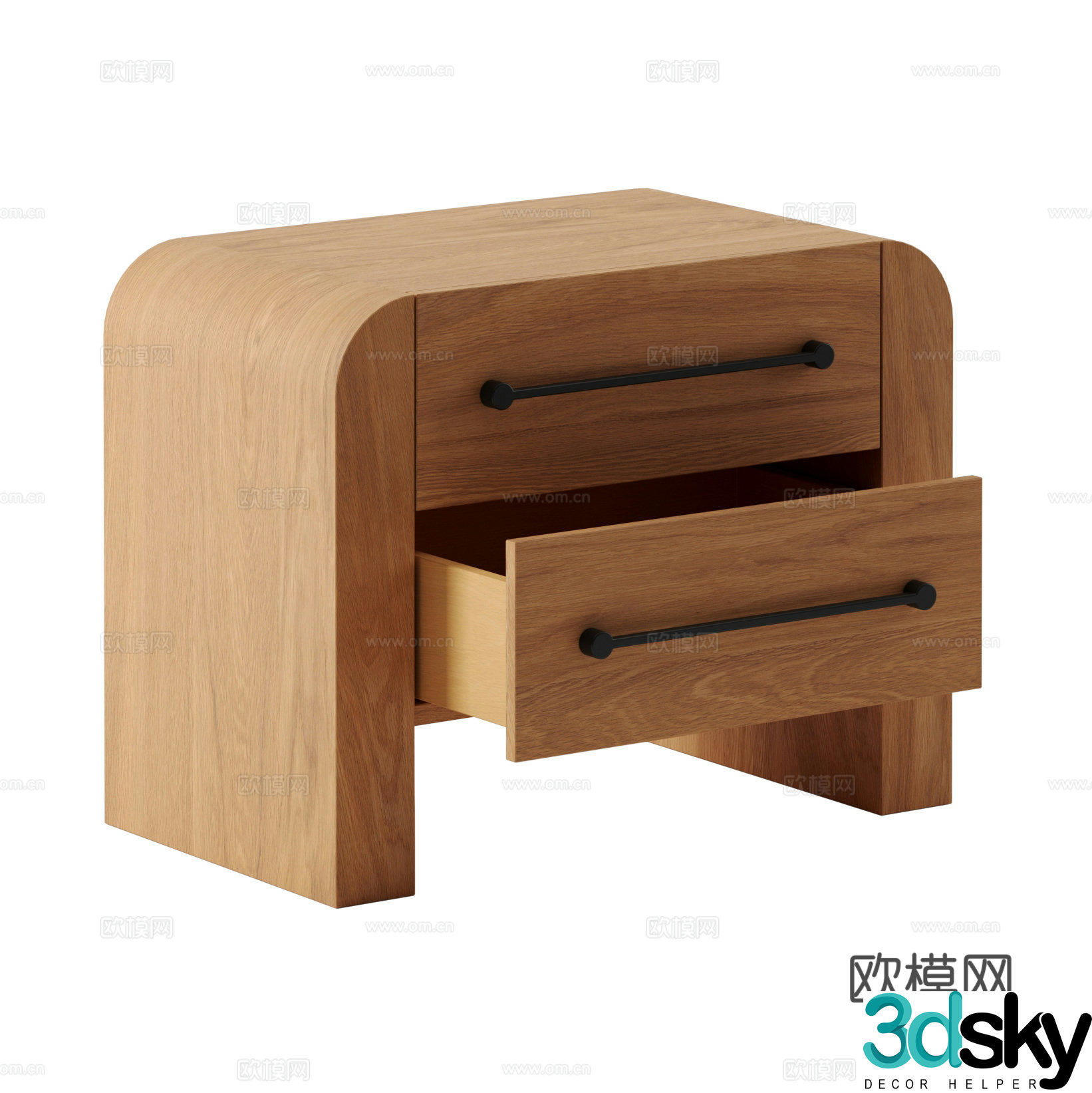 Medium style solid wood bedside table 3D model