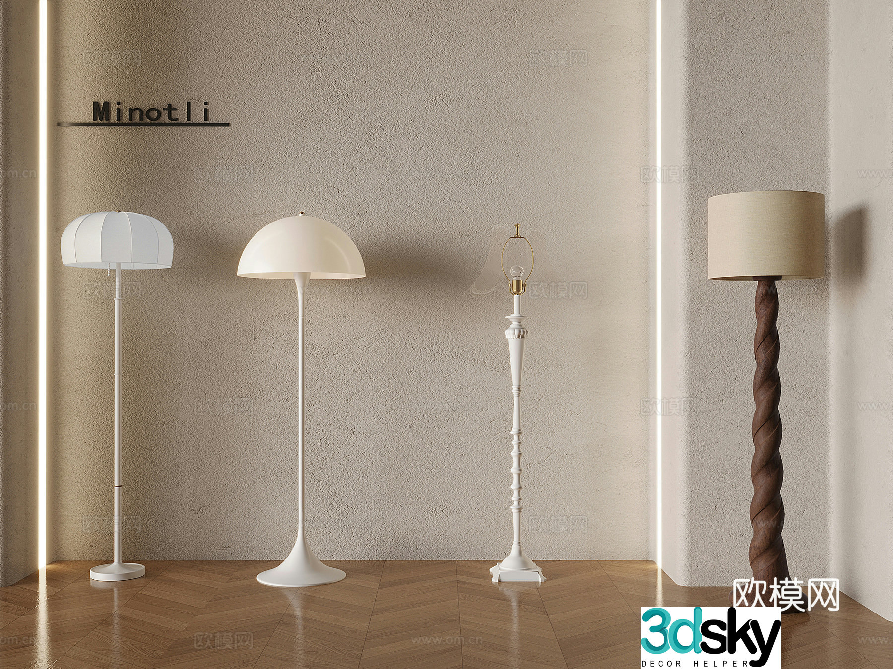 Middle-aged solid wood floor lamp study art floor lamp French cream atmosphere lamp 3D model