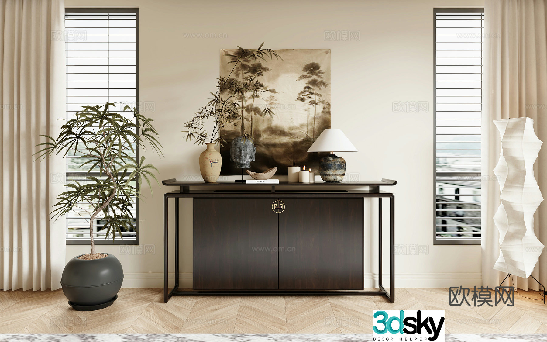 Song style side cabinet entrance cabinet 3D model