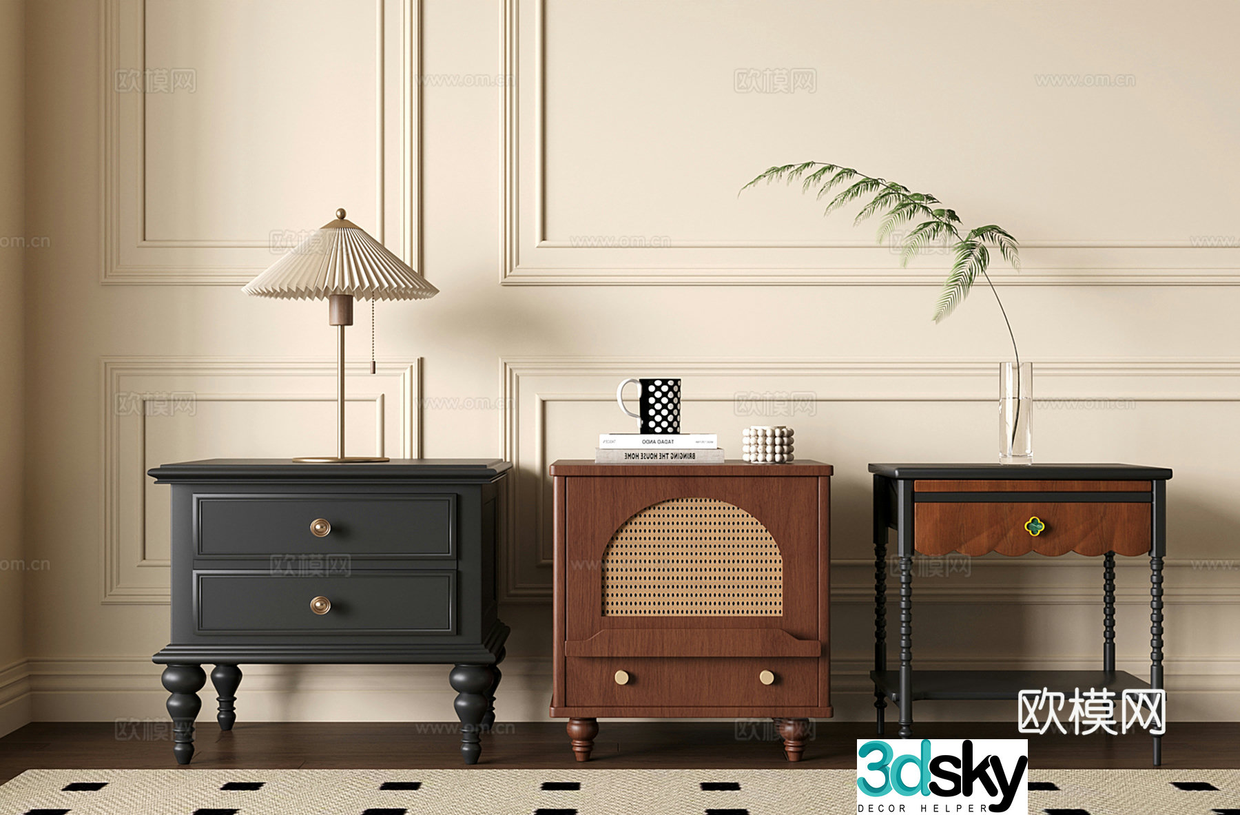 French retro bedside table 3d model