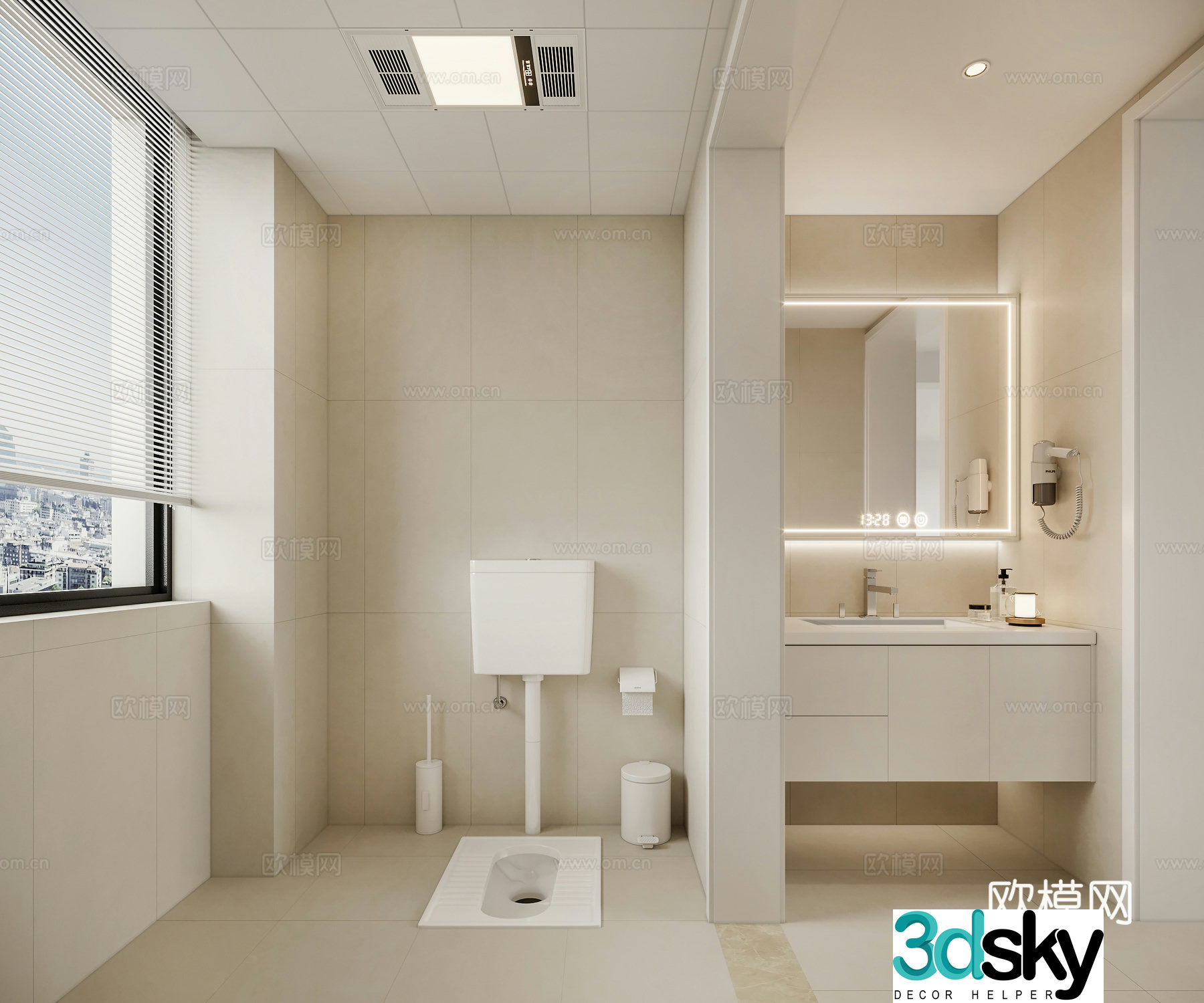 Modern creamy bathroom 3d model
