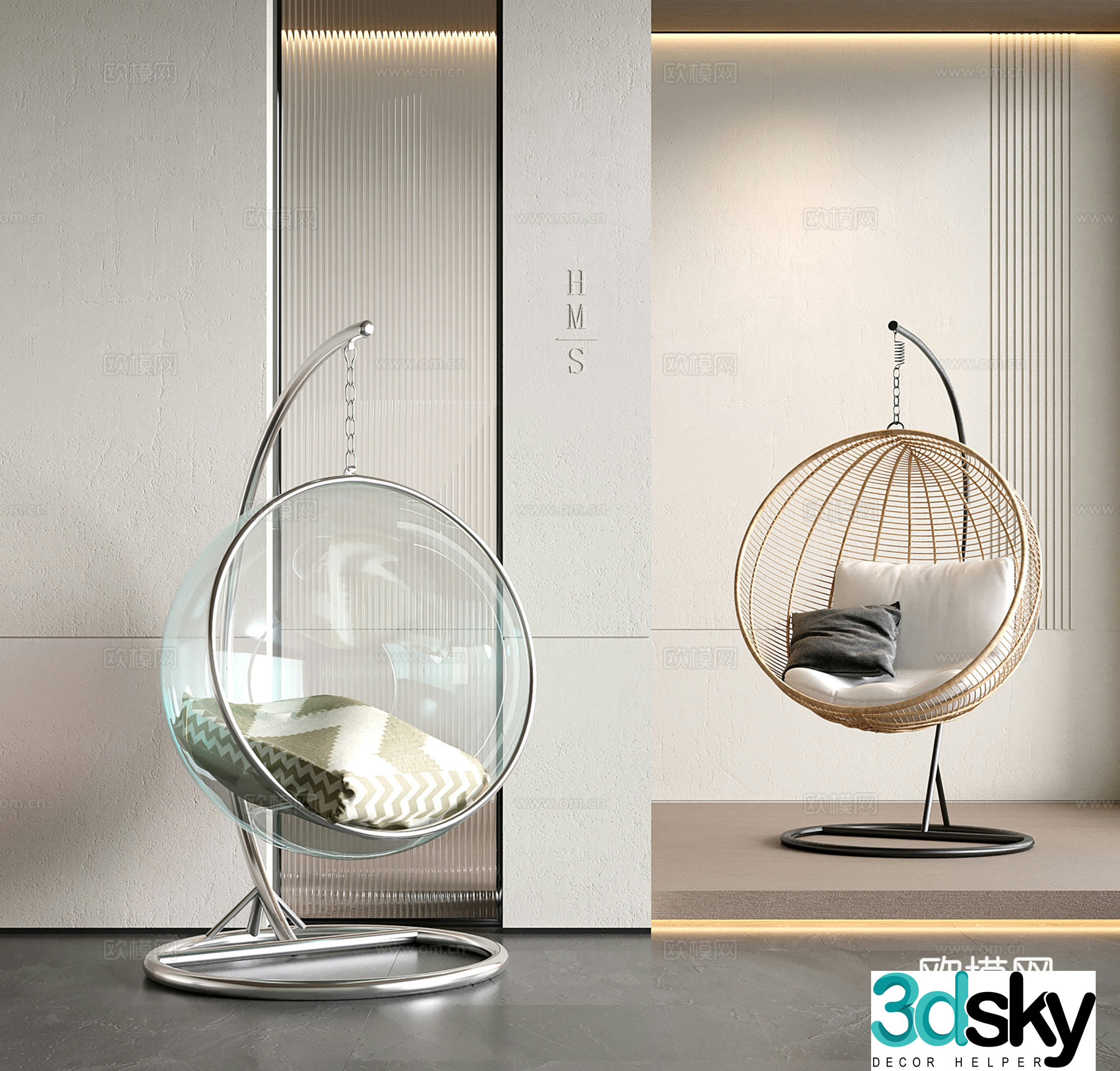 Modern swing chair bubble hanging chair semi-ball hanging chair rattan bird nest hanging basket 3D model