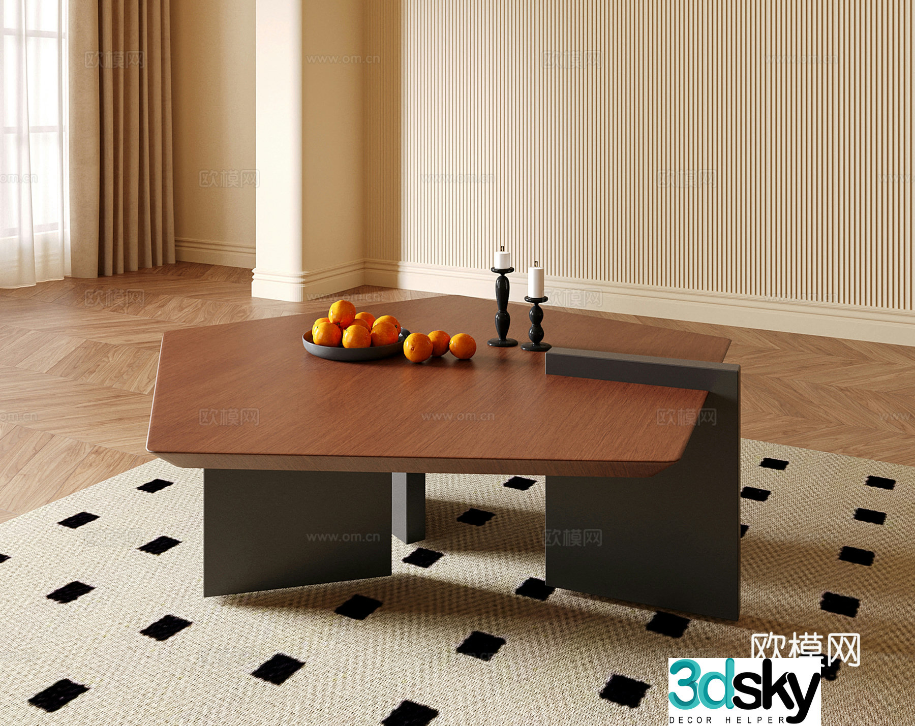 Middle-aged style coffee table special-shaped wooden coffee table 3D model