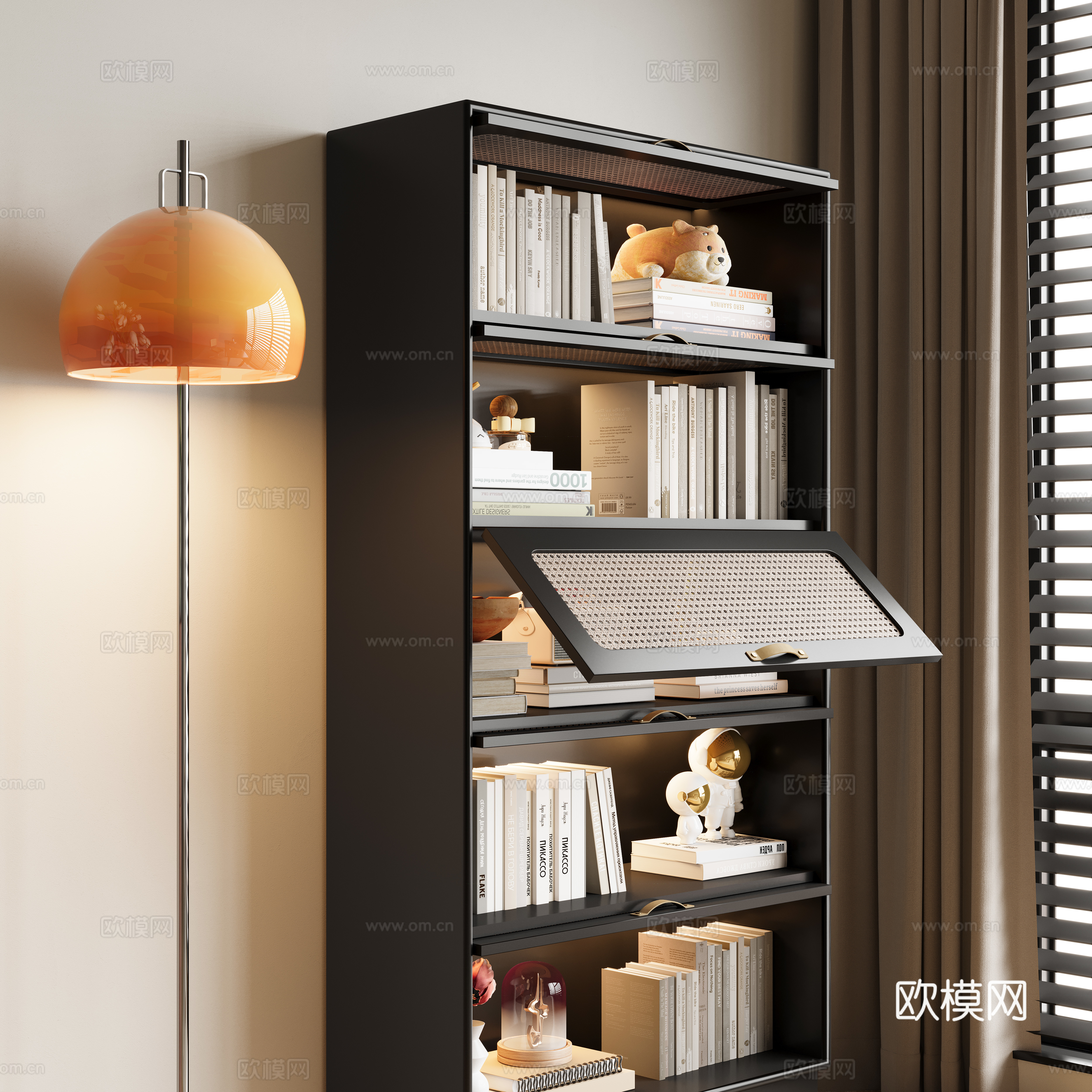 Black bookcase rattan bookcase 3d model