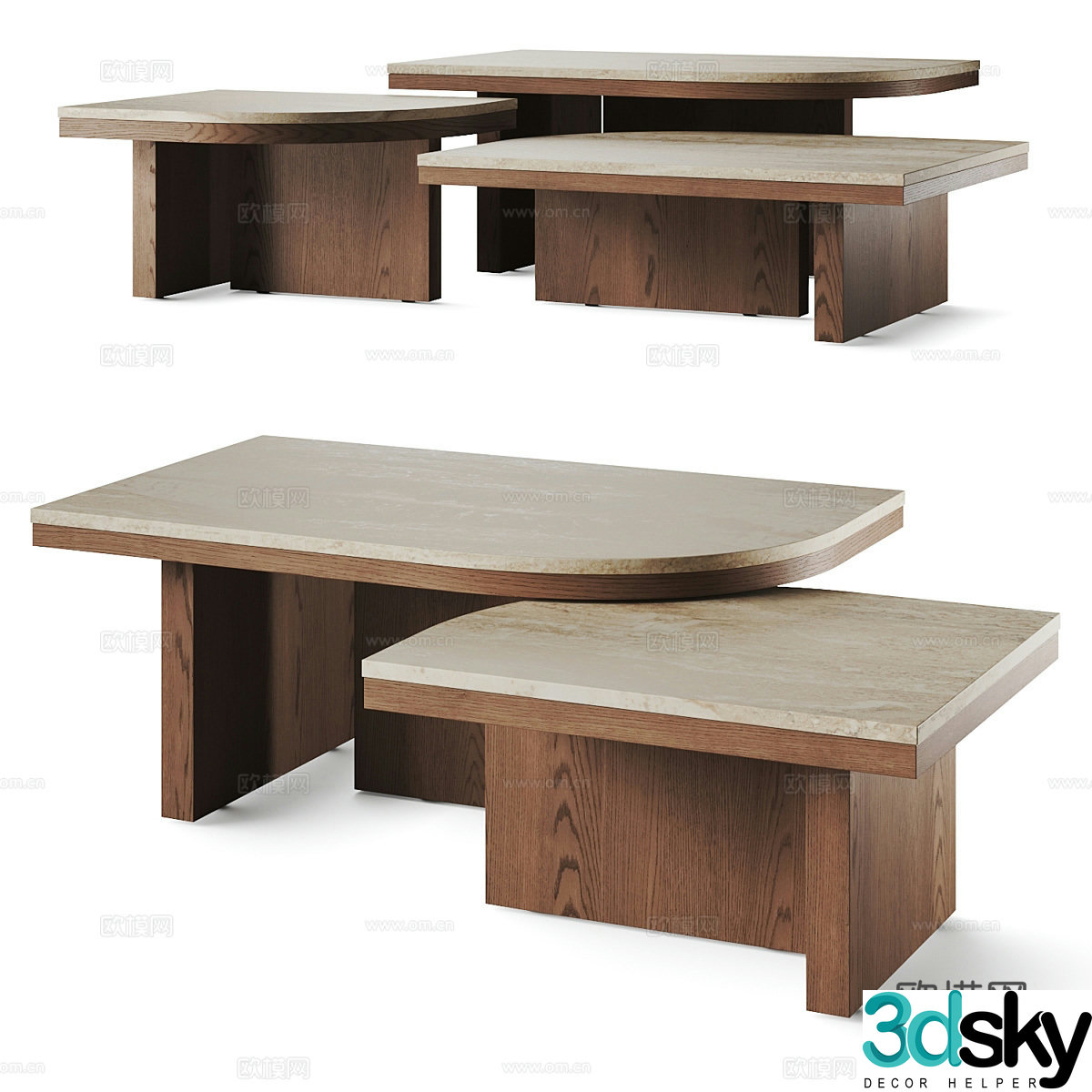 Modern Italian solid wood coffee table 3D model