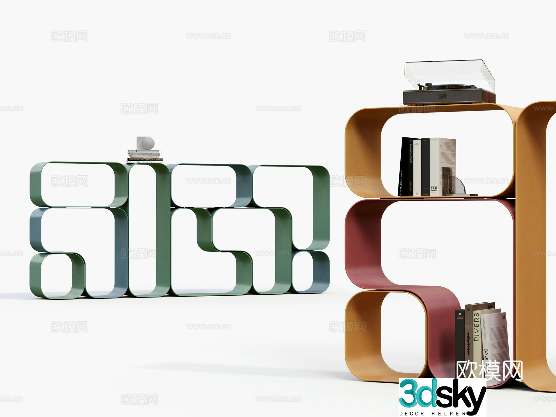 Modern metal floor-standing bookshelf creative bookcase 3d model