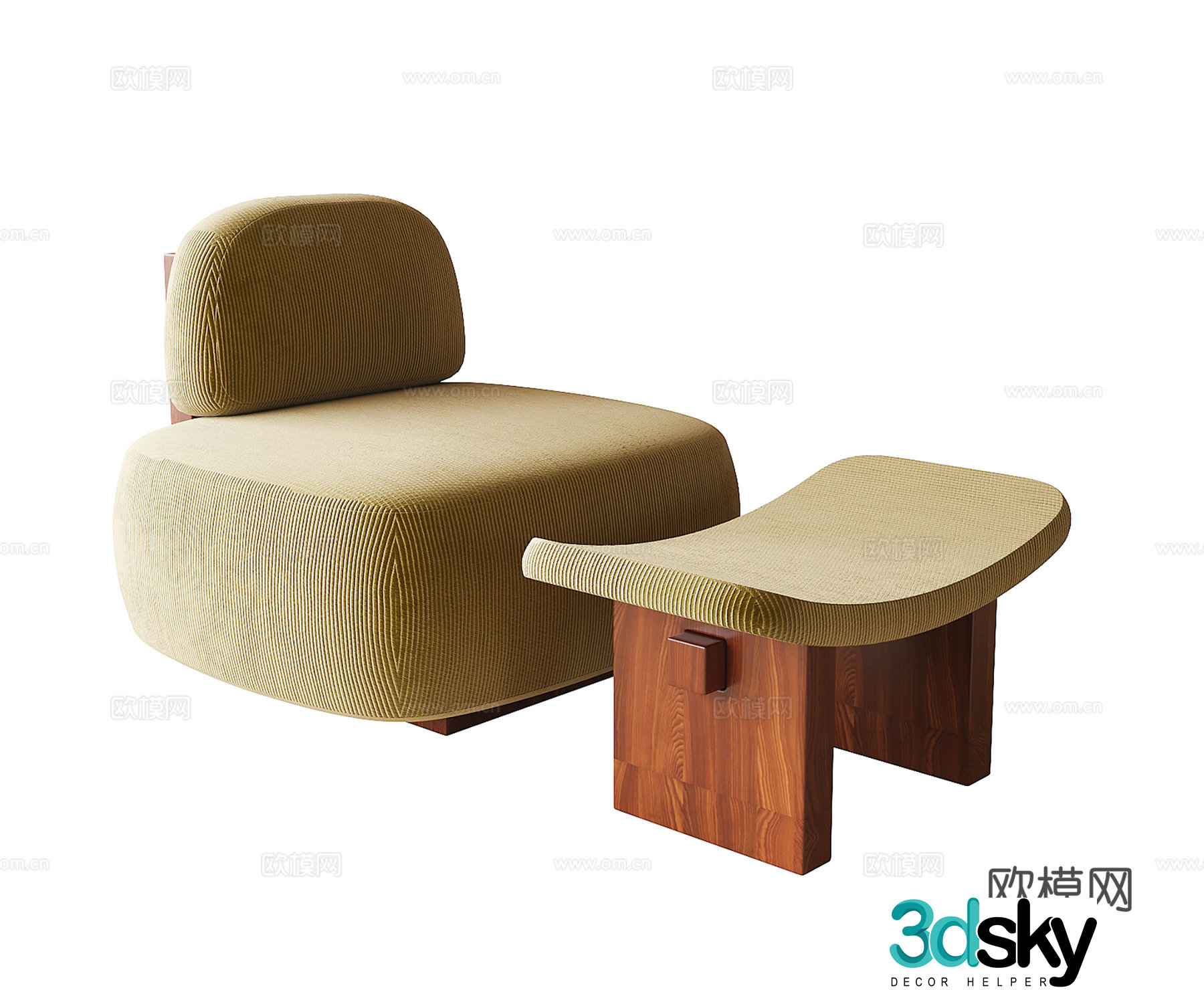 Modern casual chair Single sofa Single chair Foot stool 3d model