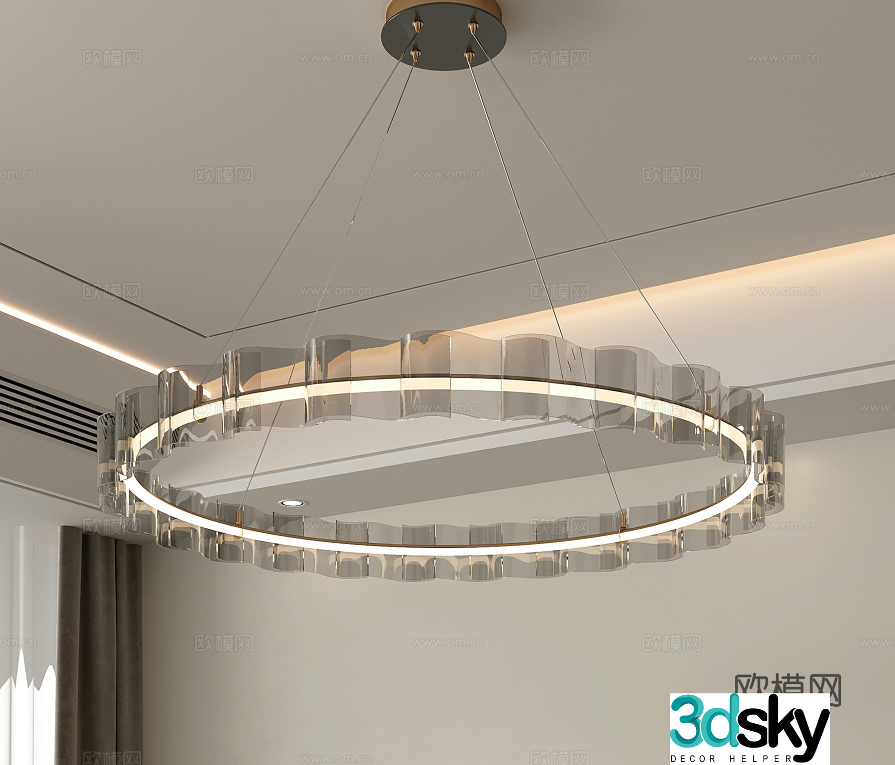 Living room ring acrylic chandelier 3d model