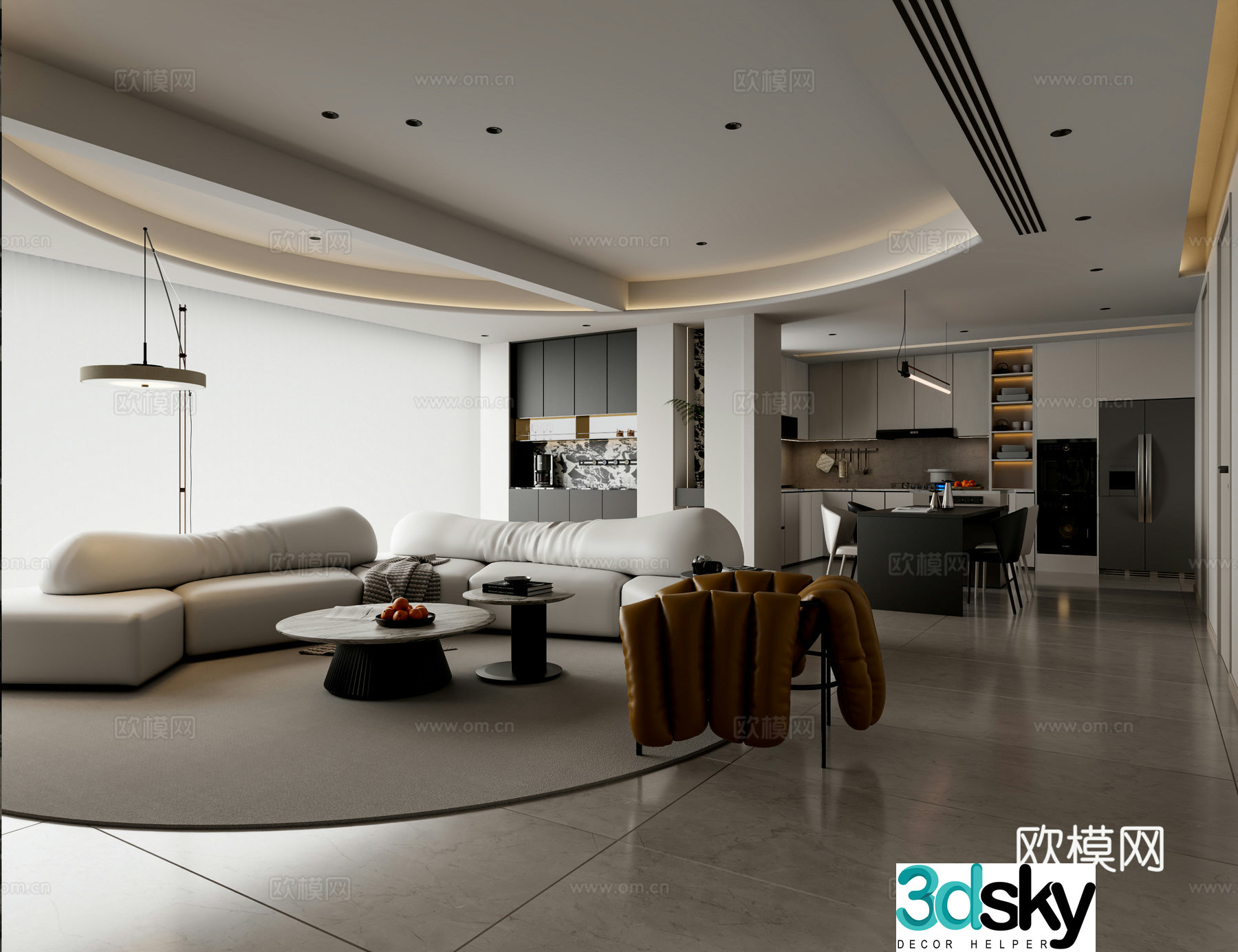 Modern living and dining room 3d model