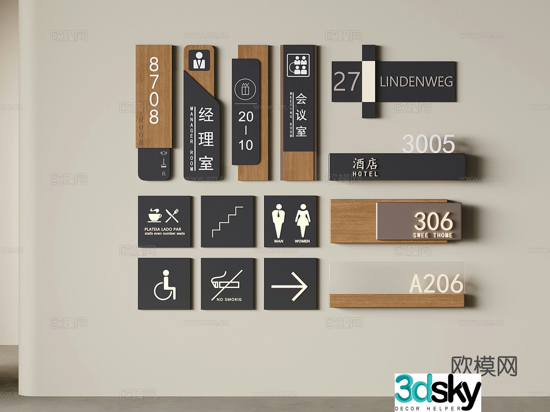 Modern signage, guide signage, office signage, hotel door sign 3D model