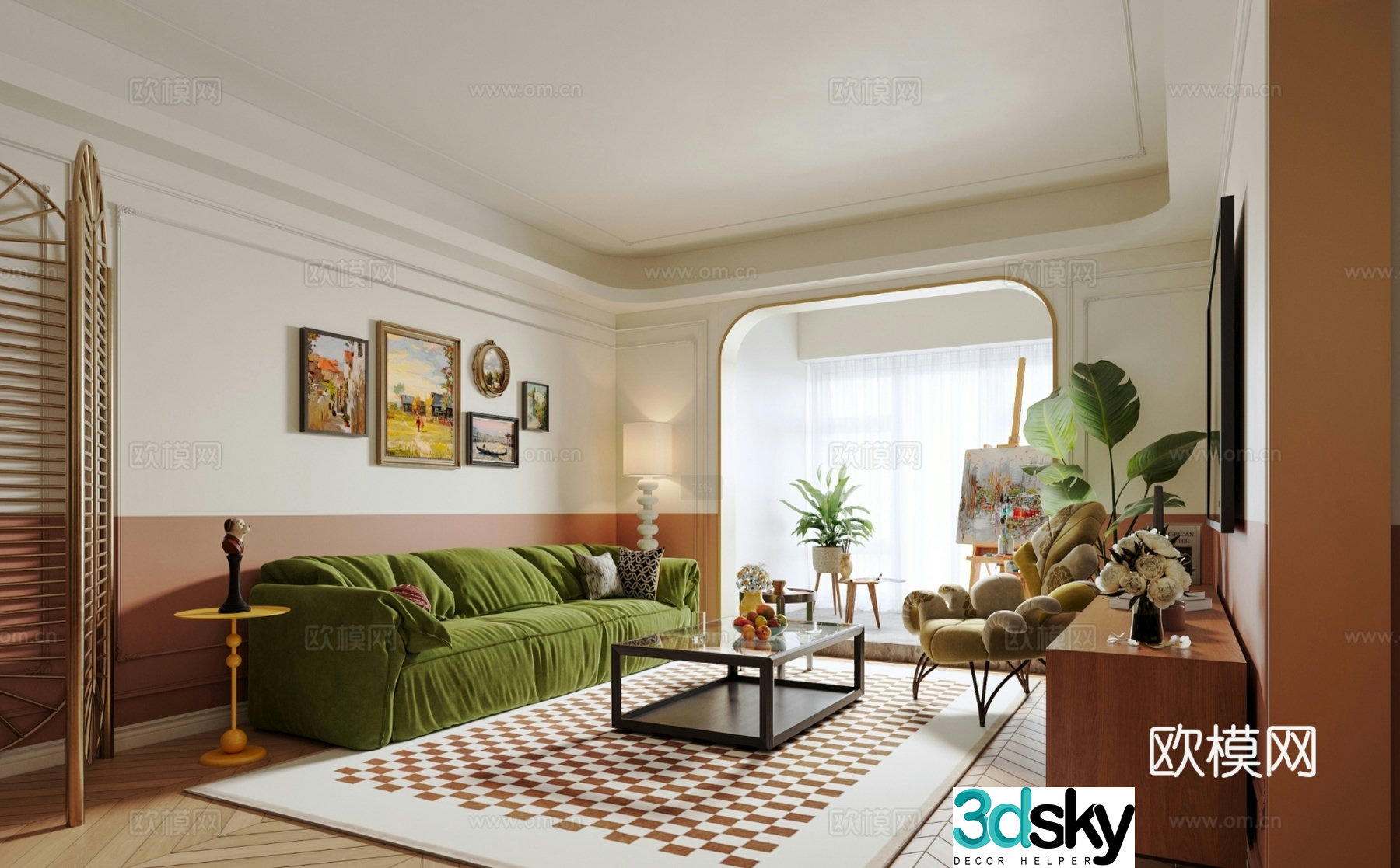 Medium vintage living room 3d model