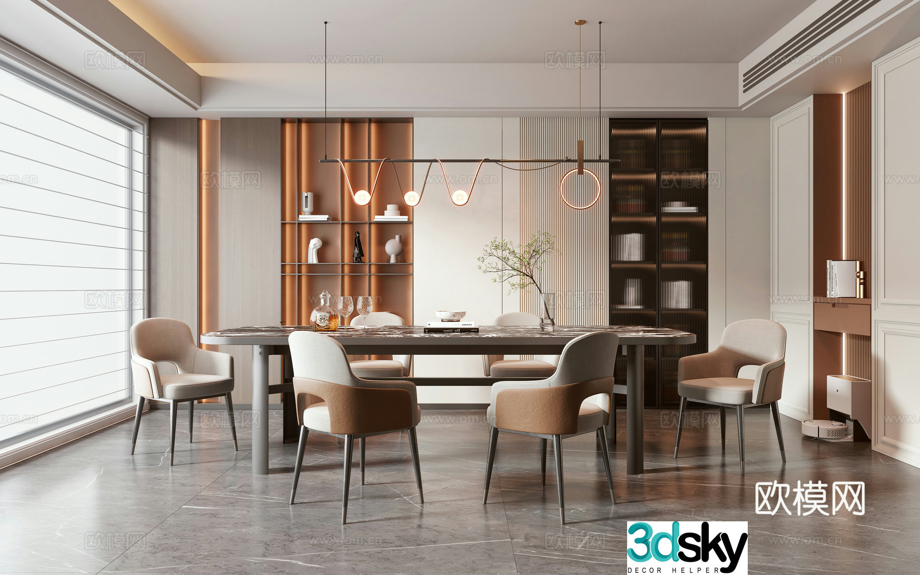 Modern light luxury restaurant 3D model
