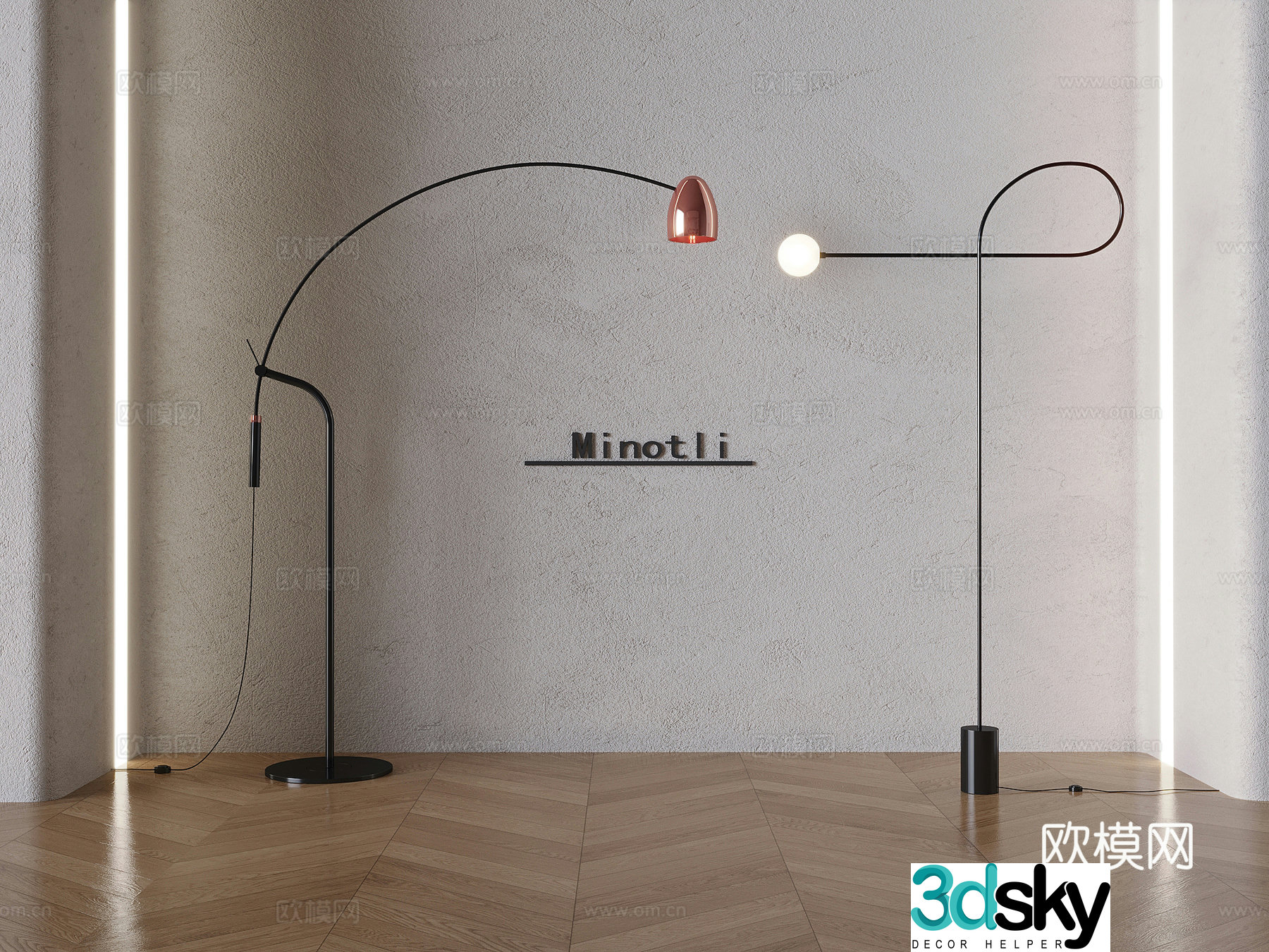 Italian art fishing lamp minimalist metal floor lamp 3d model