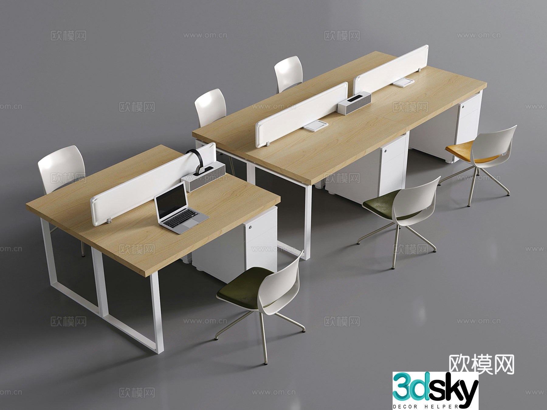Modern office desk chairs work stations computer desks public office desks 3D model