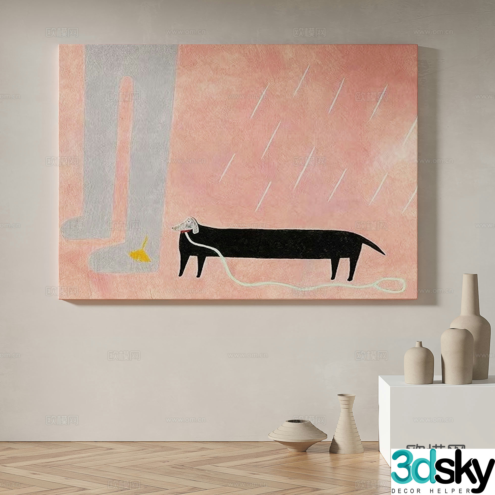Modern simple abstract retro oil painting cream style decorative painting 3d model
