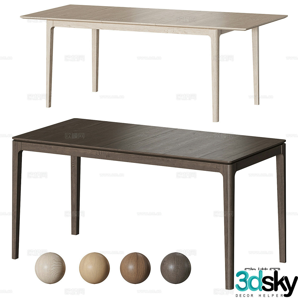 Modern minimalist solid wood dining table 3D model