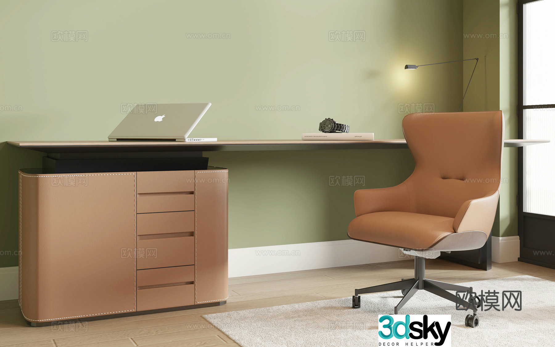 Modern office desk and chair combination 3D model