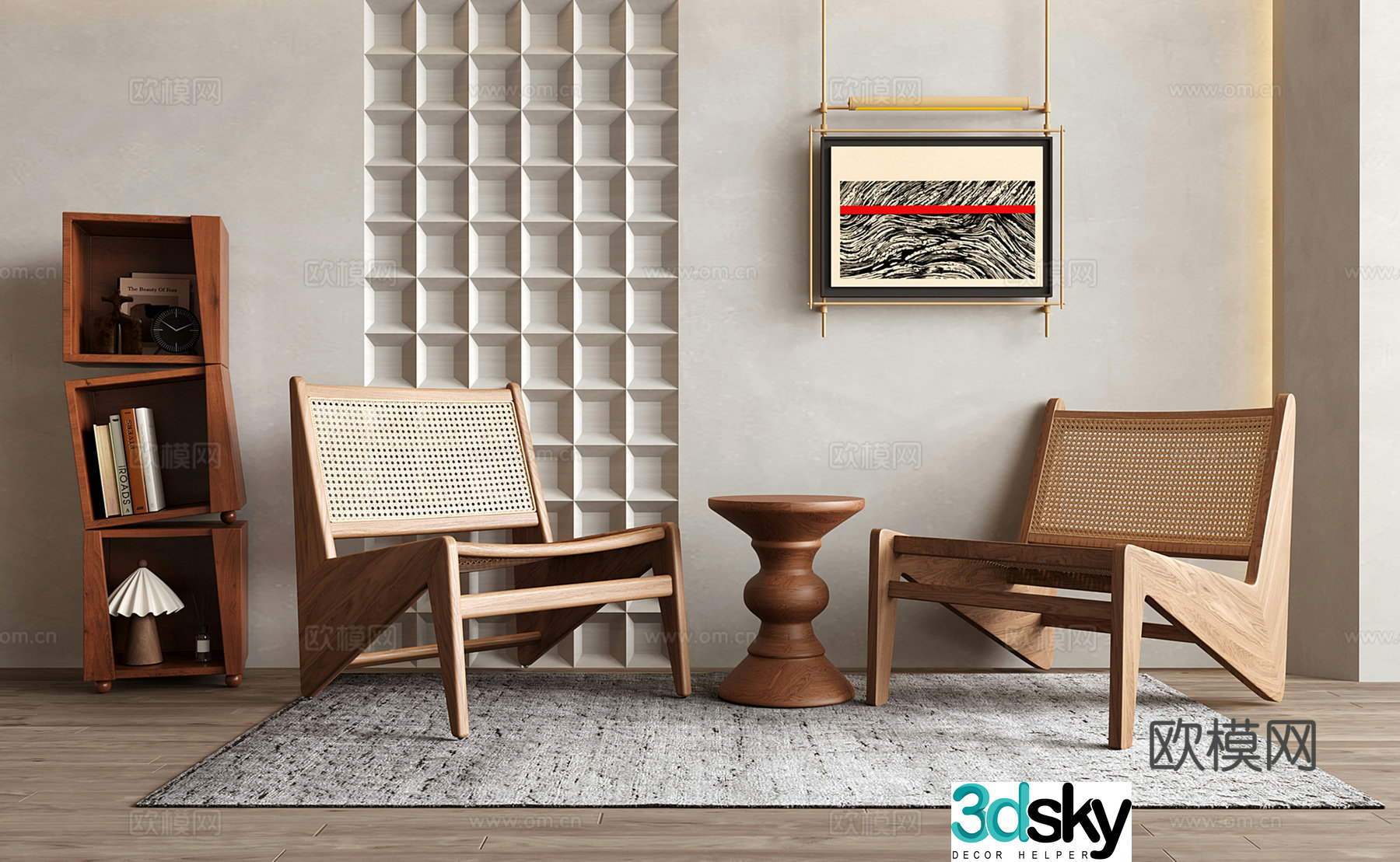Wasabi leisure chair rattan leisure chair bookshelf 3D model