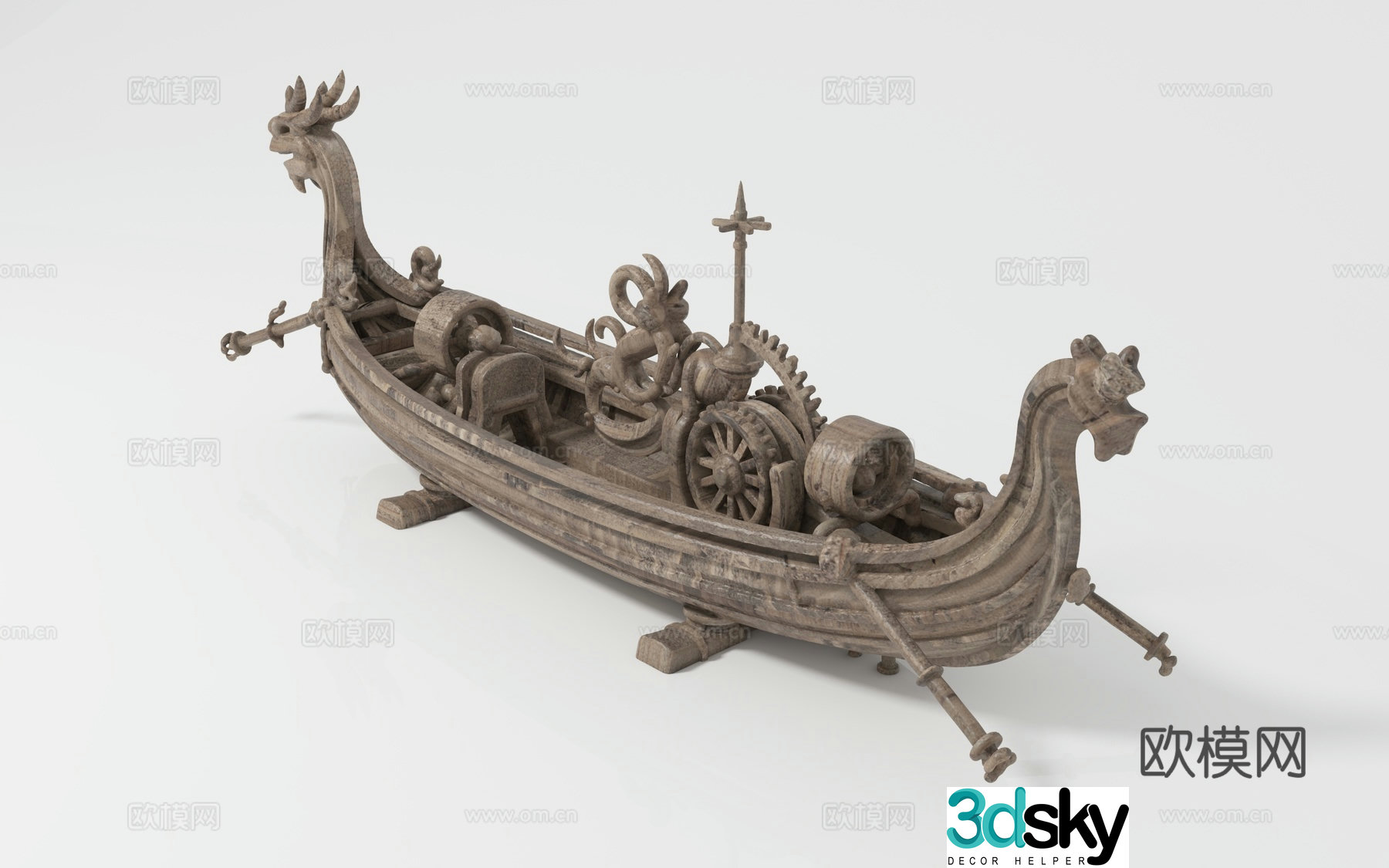 wooden ship steamer gear machinery dragon boat ship boat sculpture carving artwork pendulum 3d model