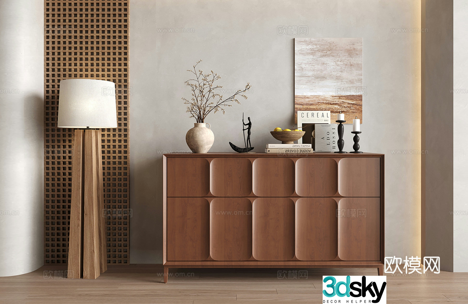 Modern medieval entrance cabinet side cabinet decorative cabinet floor lamp 3d model