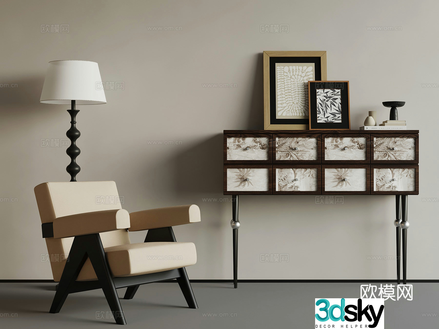American casual chair floor lamp entrance cabinet end view cabinet side cabinet 3D model