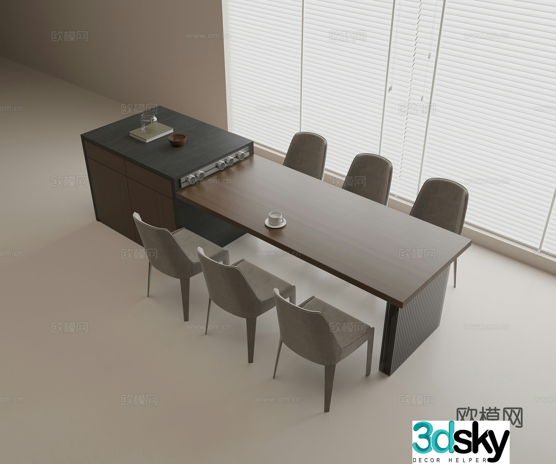 Modern island dining table middle island bar bar dining table integrated fabric dining chair acrylic table foot 3D model