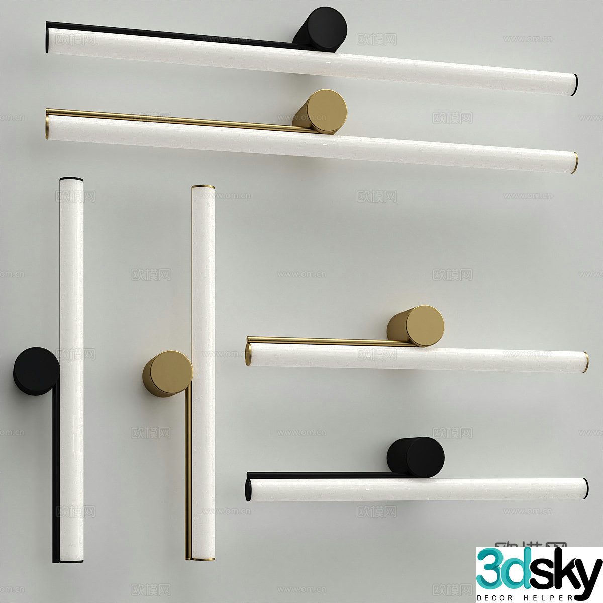 Modern light luxury minimalist metal long strip wall light 3D model
