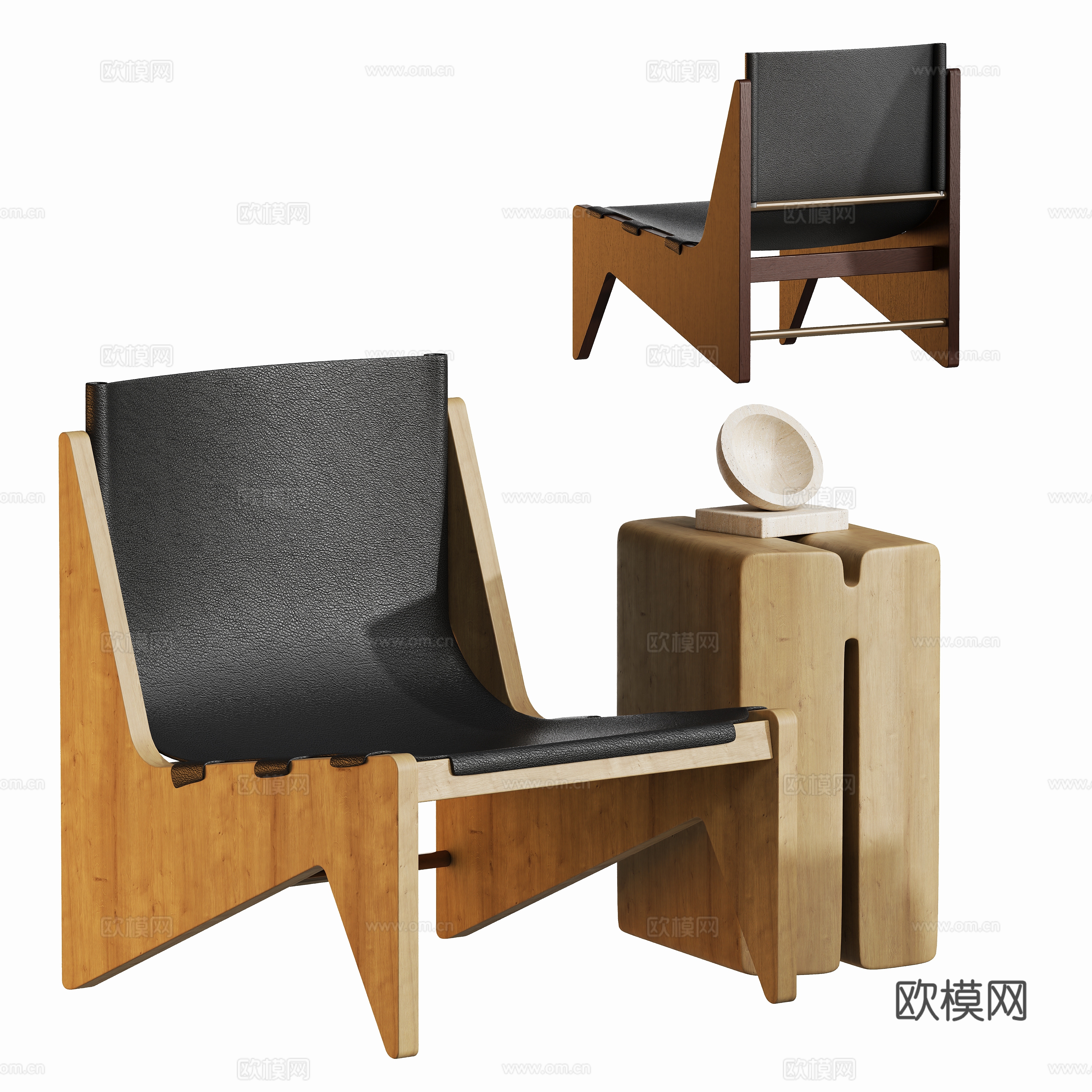 Modern log medieval leather chair 3d model