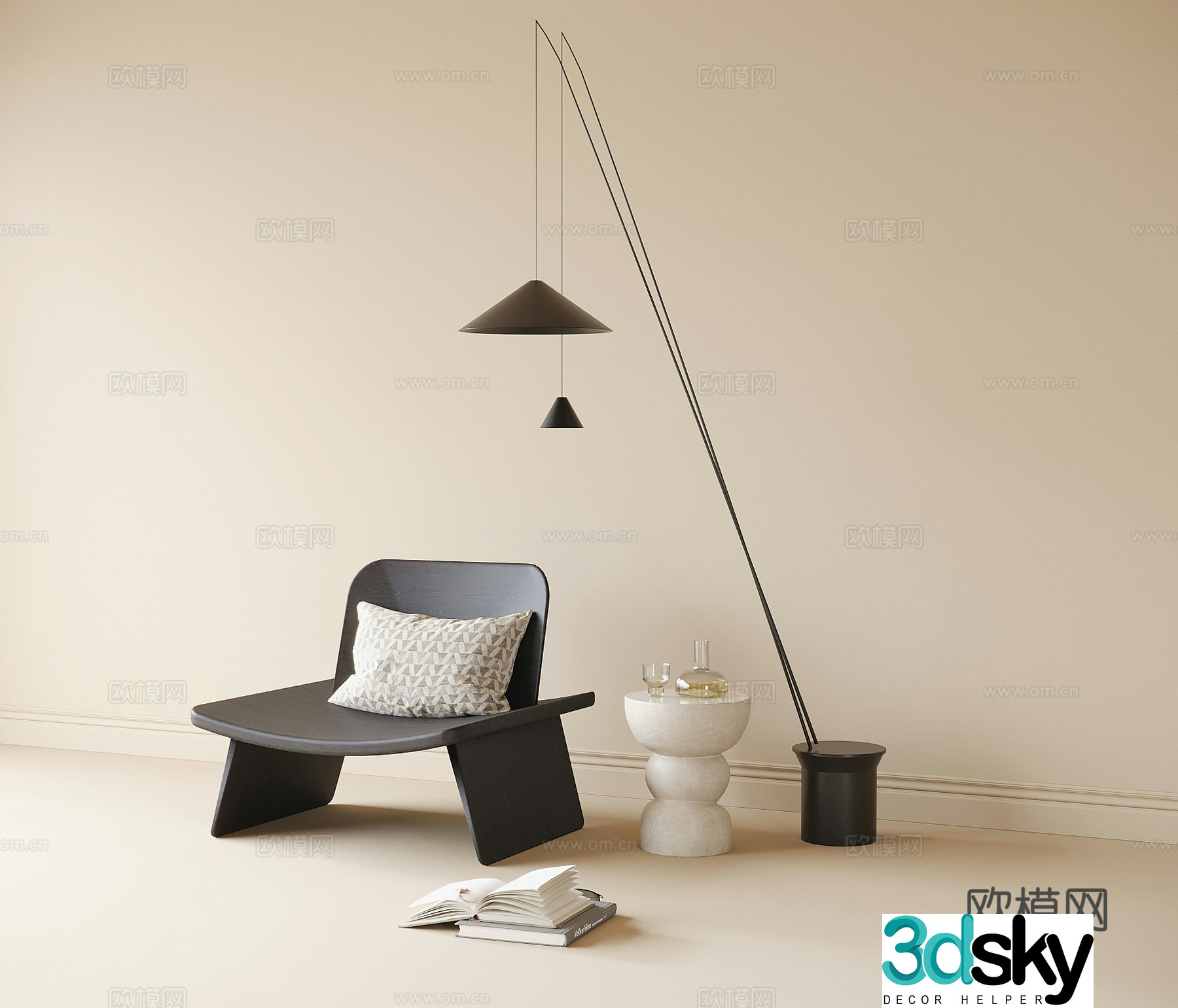 Modern casual chair single chair floor lamp 3d model