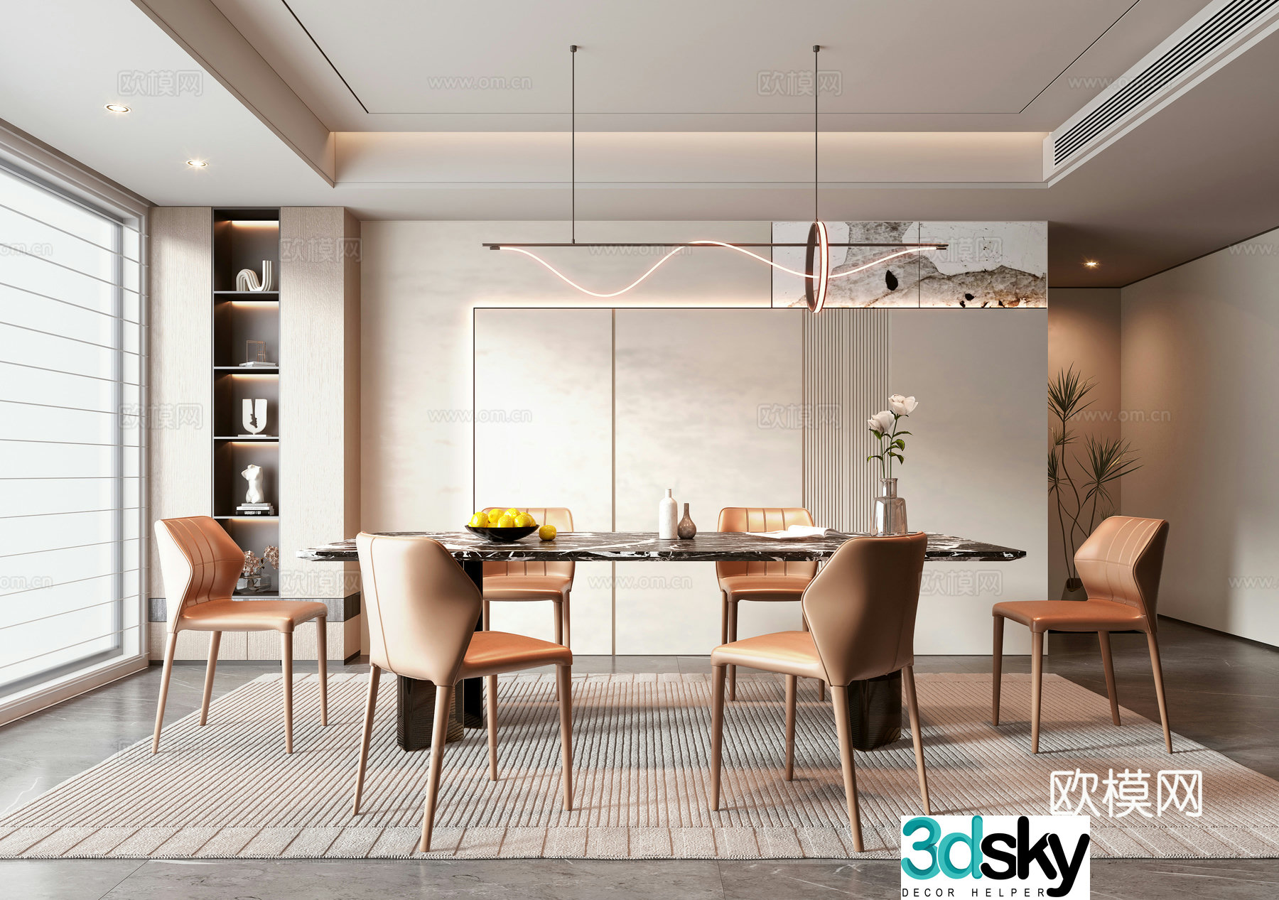 Modern light luxury restaurant 3D model