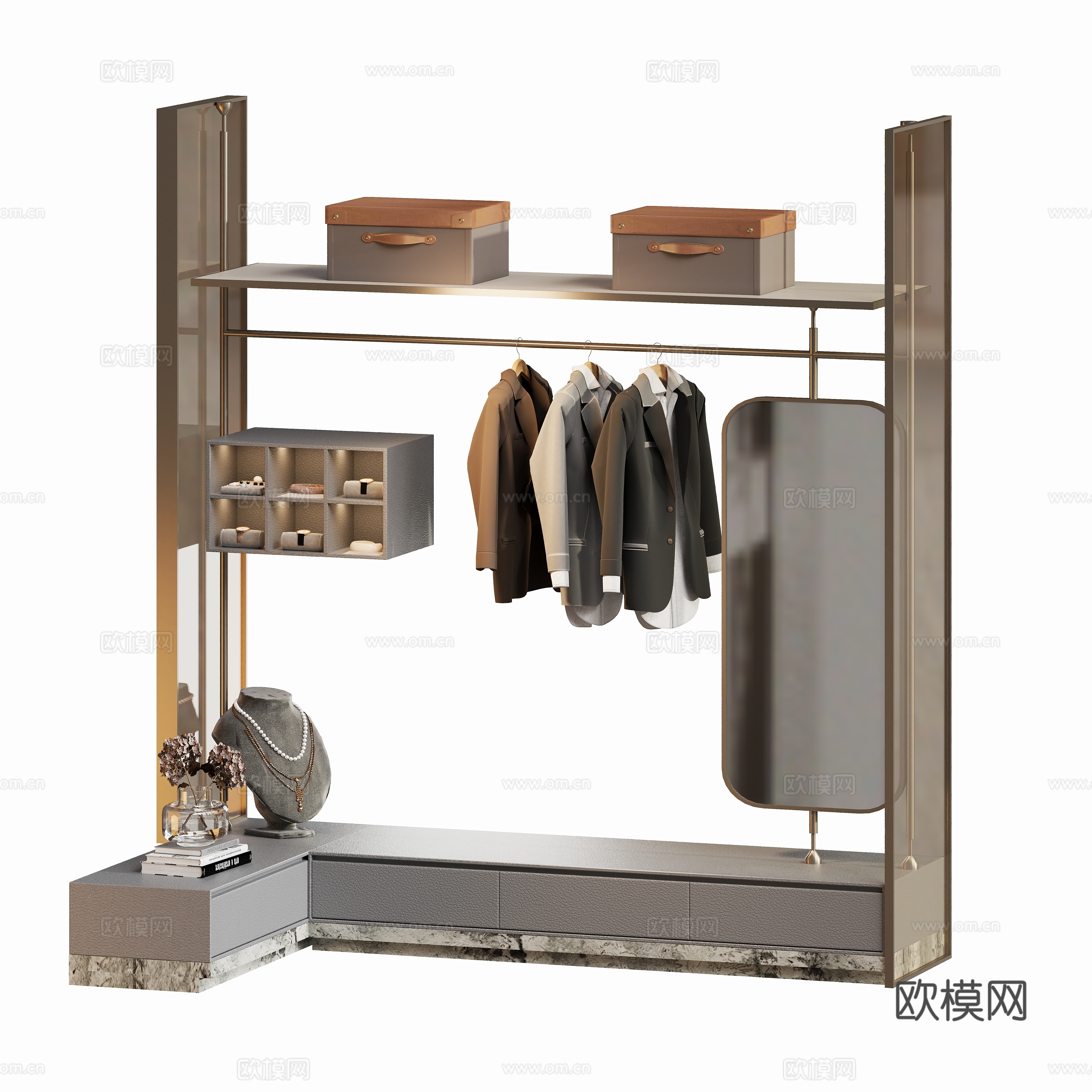 Modern model open glass wardrobe 3d model