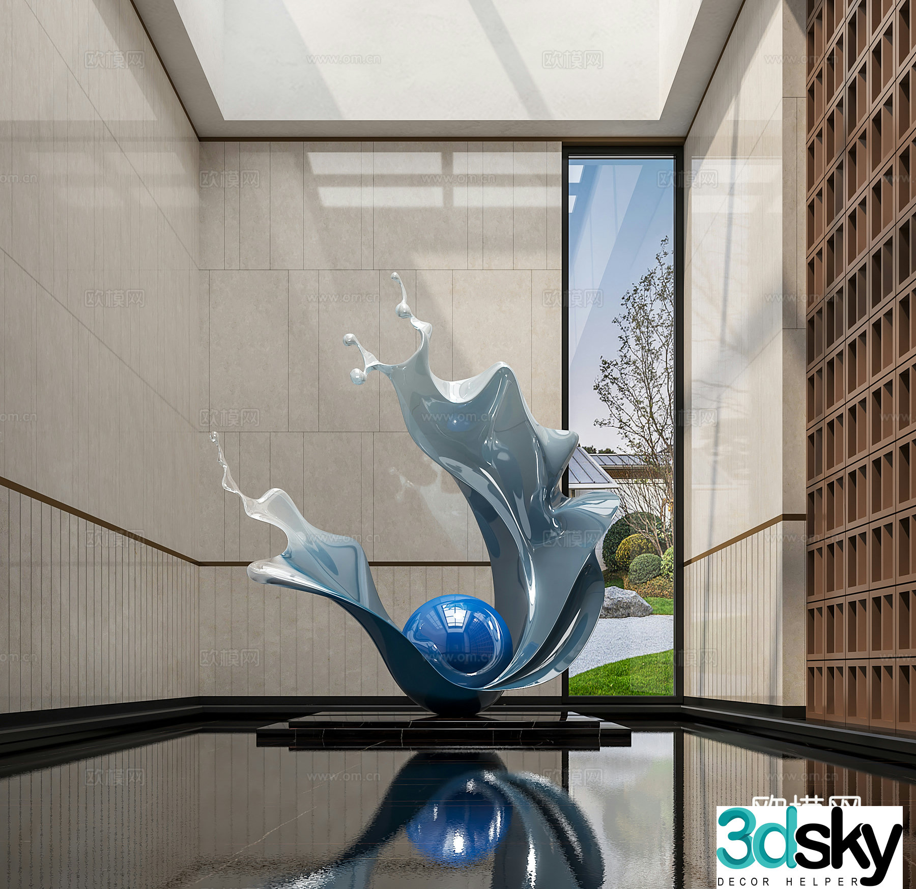 Modern landscape sculpture wave sculpture abstract sculpture art installation modern hall art installation 3d model