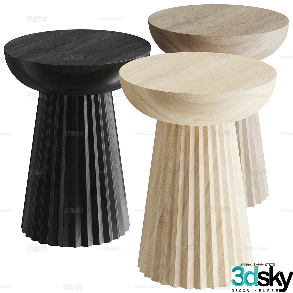 New Chinese-style solid wood round edge 3D model