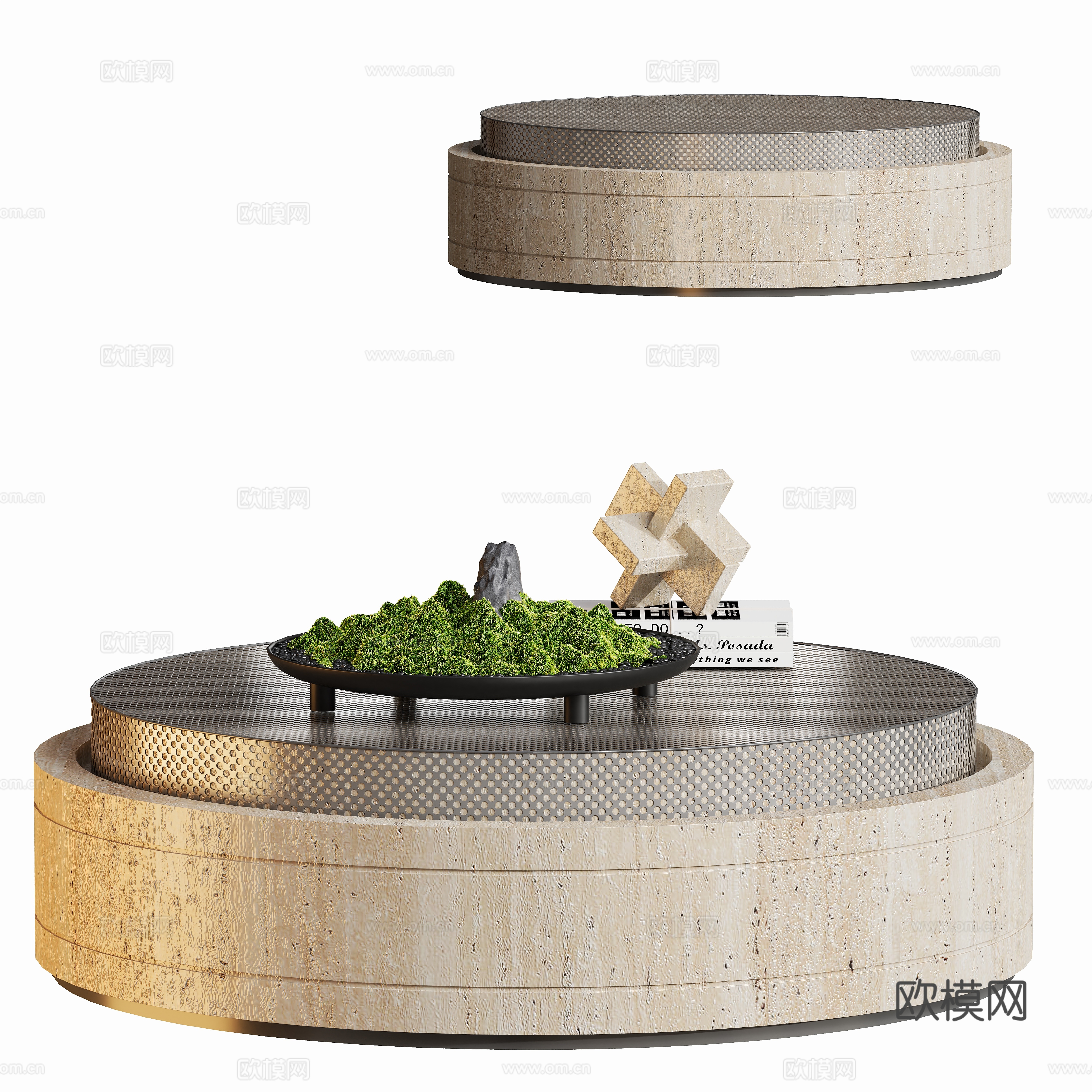 Modern metal stone coffee table 3d model