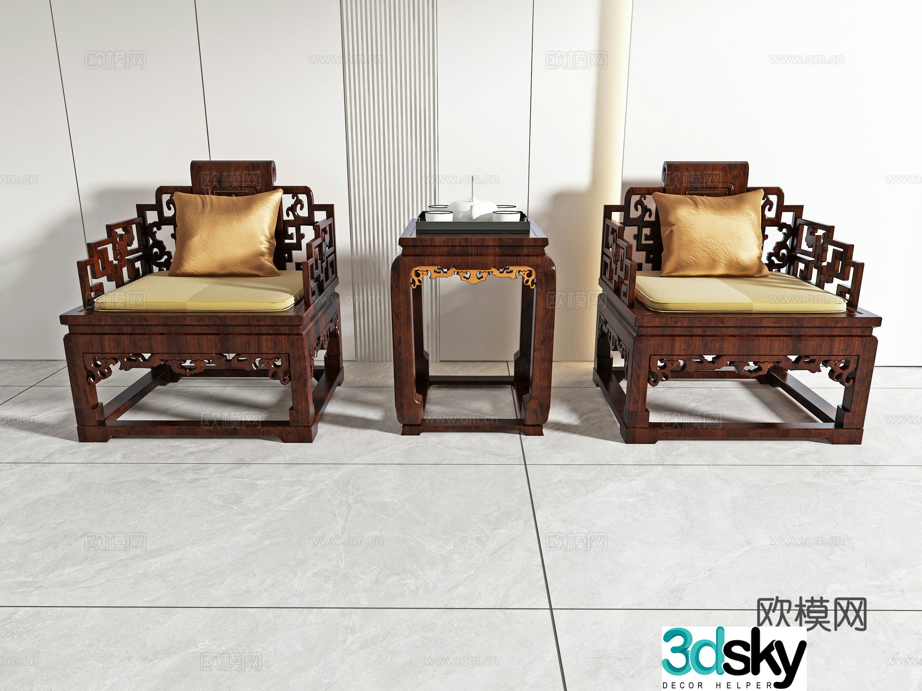 Chinese casual chair combination 3D model