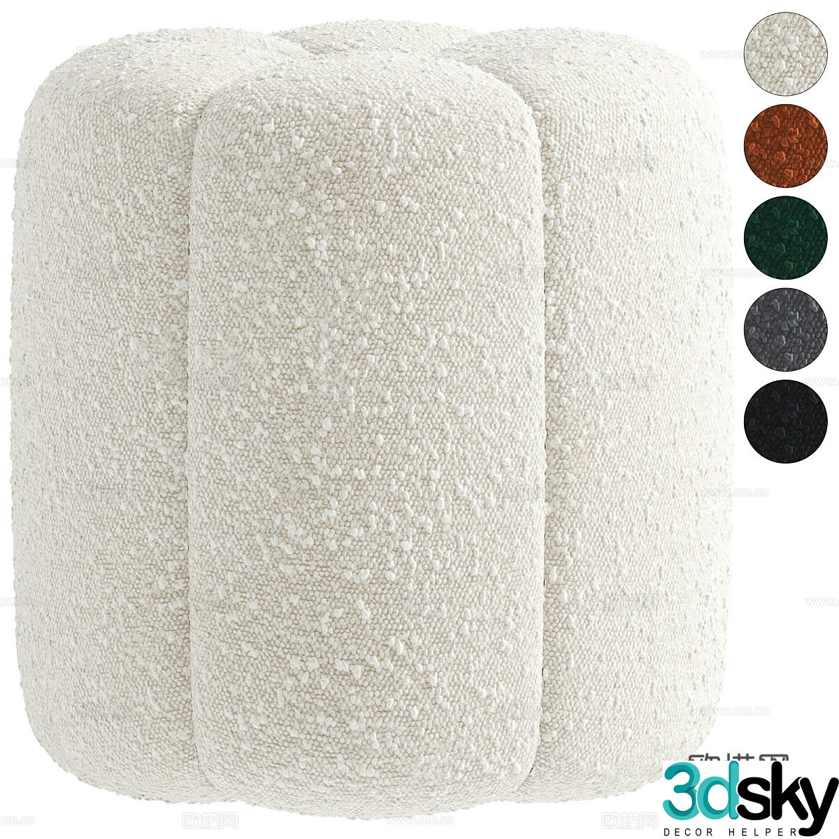 Modern cream style fabric round stool 3d model