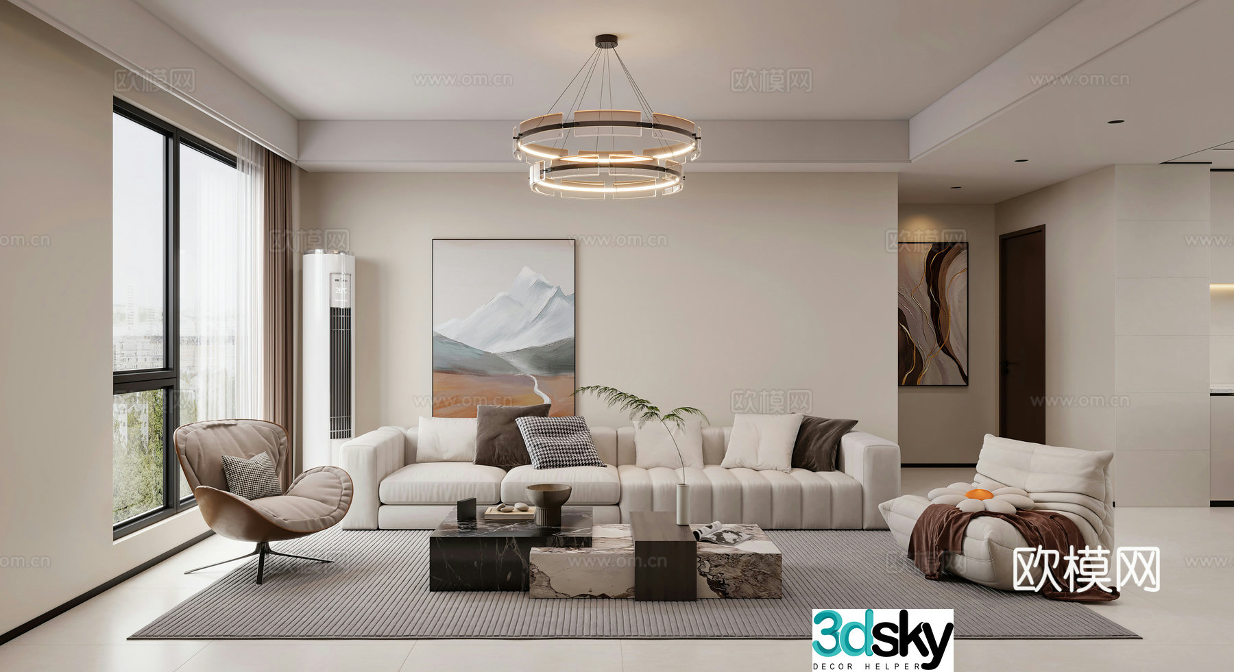 Modern living room combination sofa leisure chair single chair side table corner table simple living and dining room 3D model