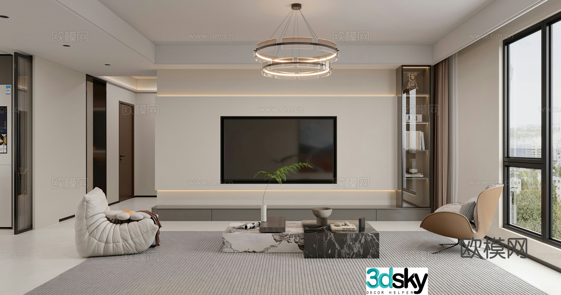Modern living room TV background wall leisure chair side table corner table single chair modern living and dining room 3d model