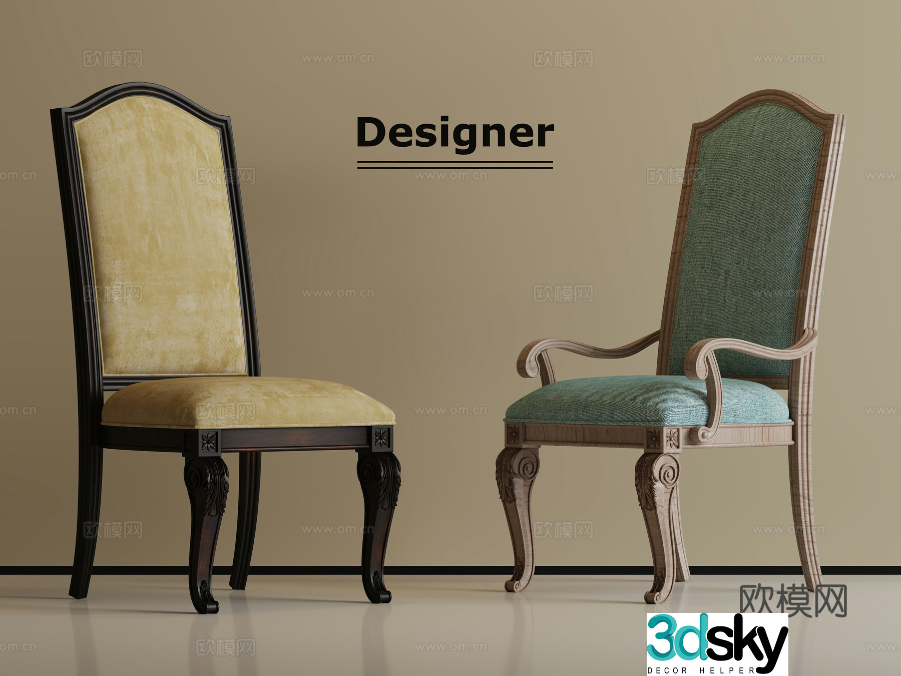 American single chair dining chair 3d model