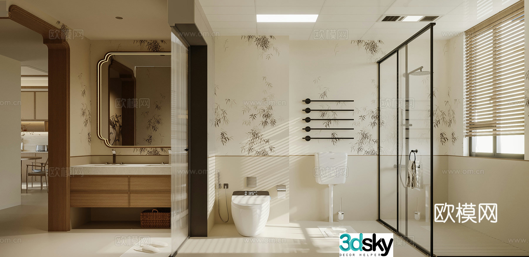 New Chinese bathroom medieval style Song style aesthetic 3D model