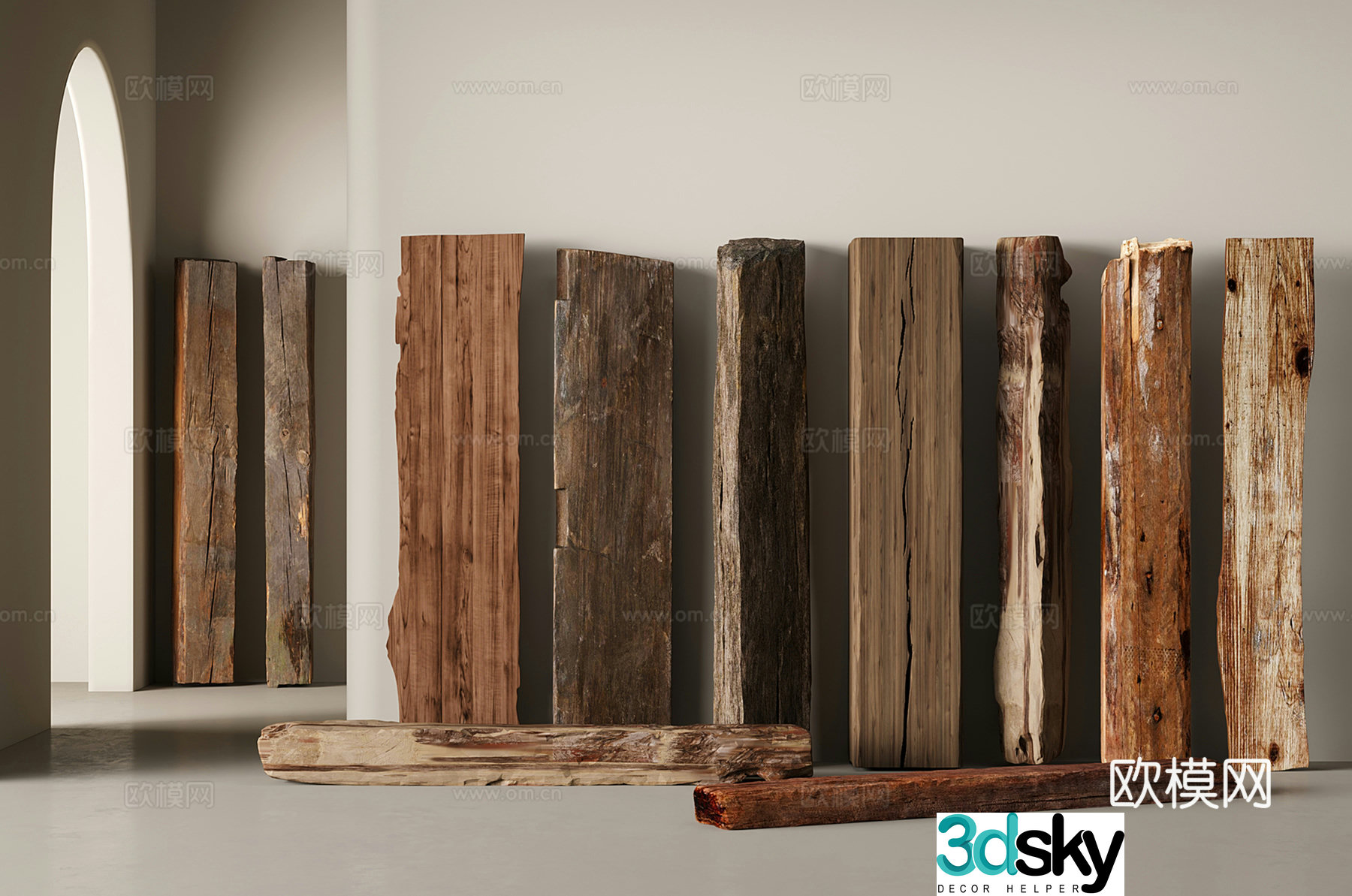 Modern retro wood Stone wood Building material 3d model