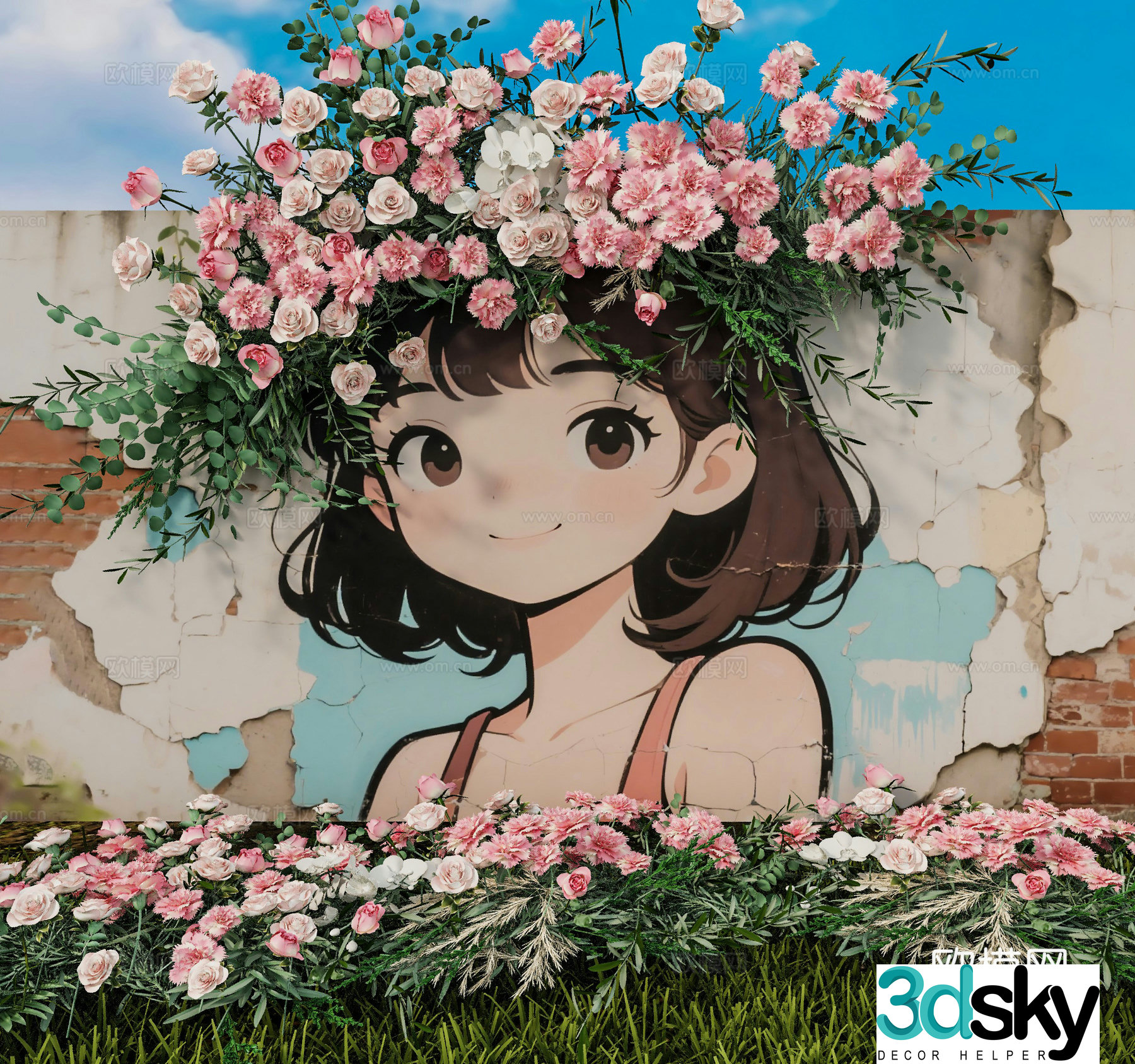 Modern beautiful wall Internet celebrity check-in wall Outdoor landscape 3D model
