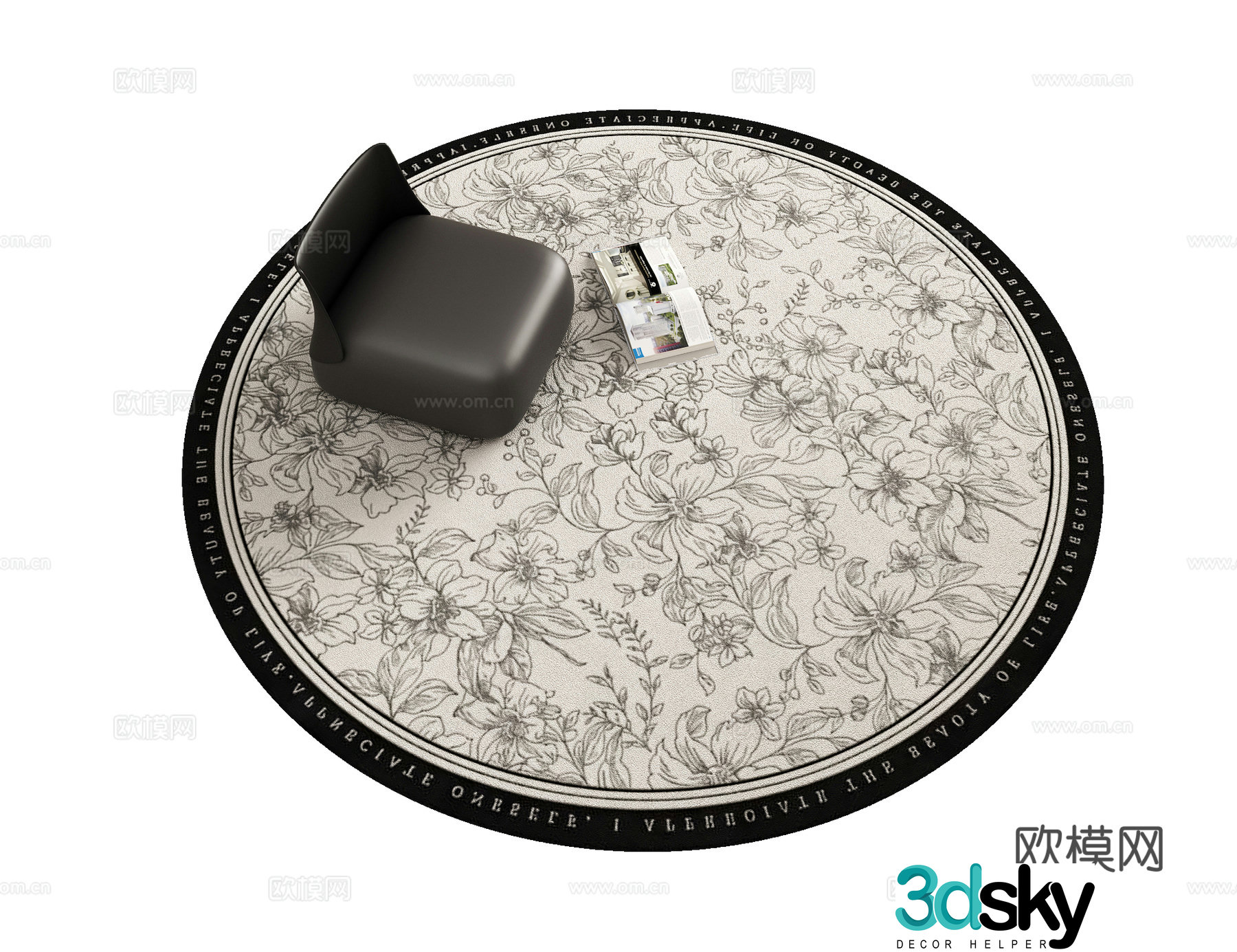 Medium plant pattern round living room bedroom carpet 3d model
