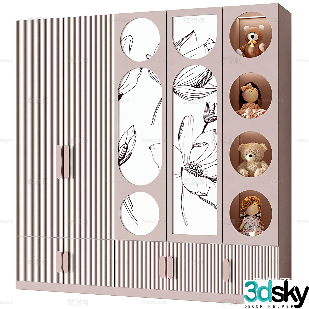 Modern creamy style children’s wardrobe 3d model